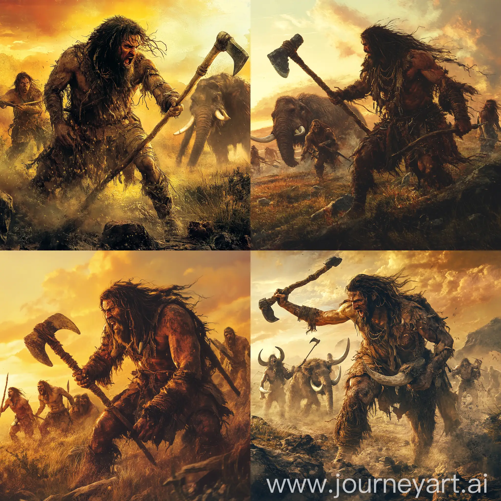 Primitive-Man-Hunting-Mammoth-at-Sunset-Plain