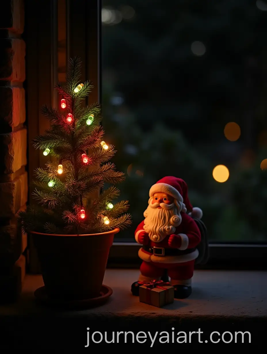 Santa-Packing-Gifts-in-ChristmasThemed-Garden-at-Night-with-Lights-and-Decorations