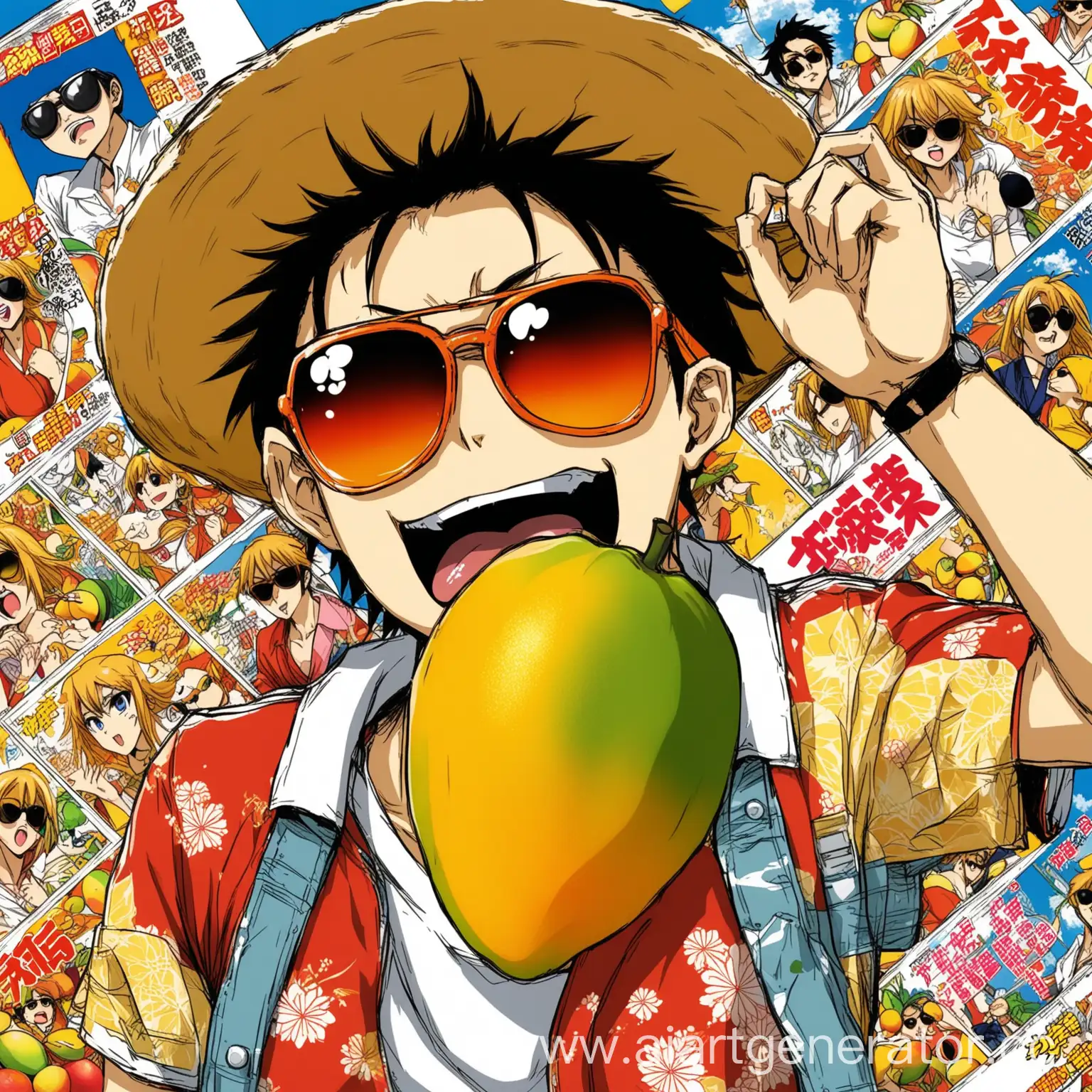 AnimeStyle-Mango-Wearing-Sunglasses-Eating-Japanese-Manga