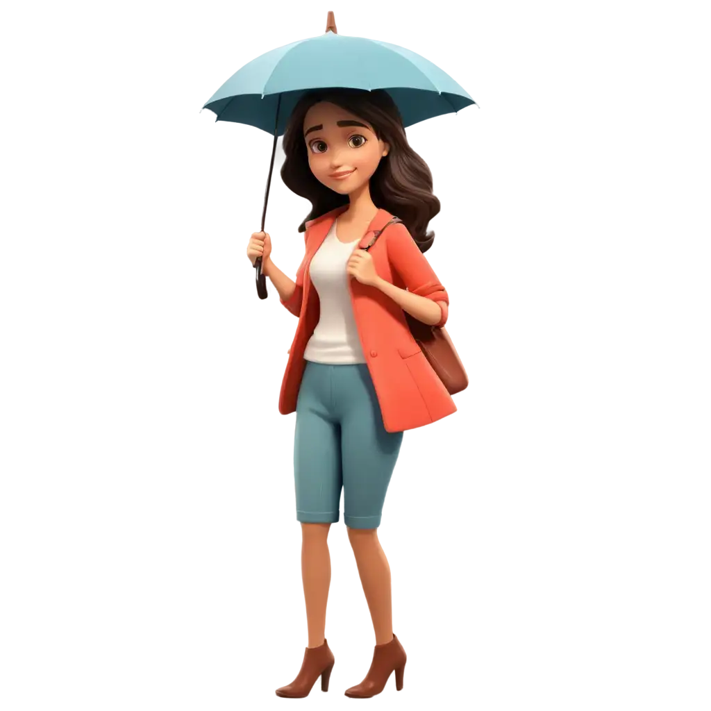 Cartoon-of-a-Woman-Carrying-an-Umbrella-PNG-HighQuality-Image-for-Multiple-Uses