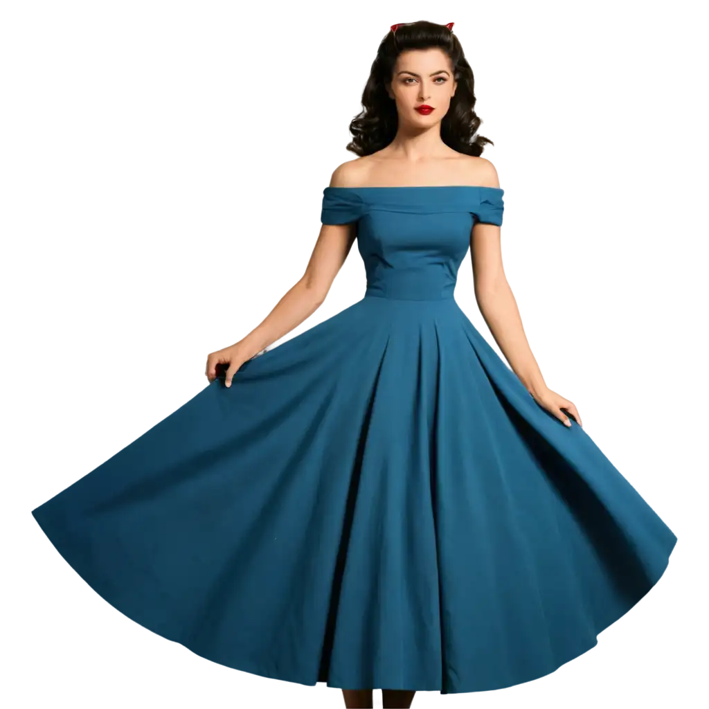 1950s-Fashion-Off-Shoulder-Blue-Dress-PNG-Vintage-Style-Image-for-Fashion-Enthusiasts