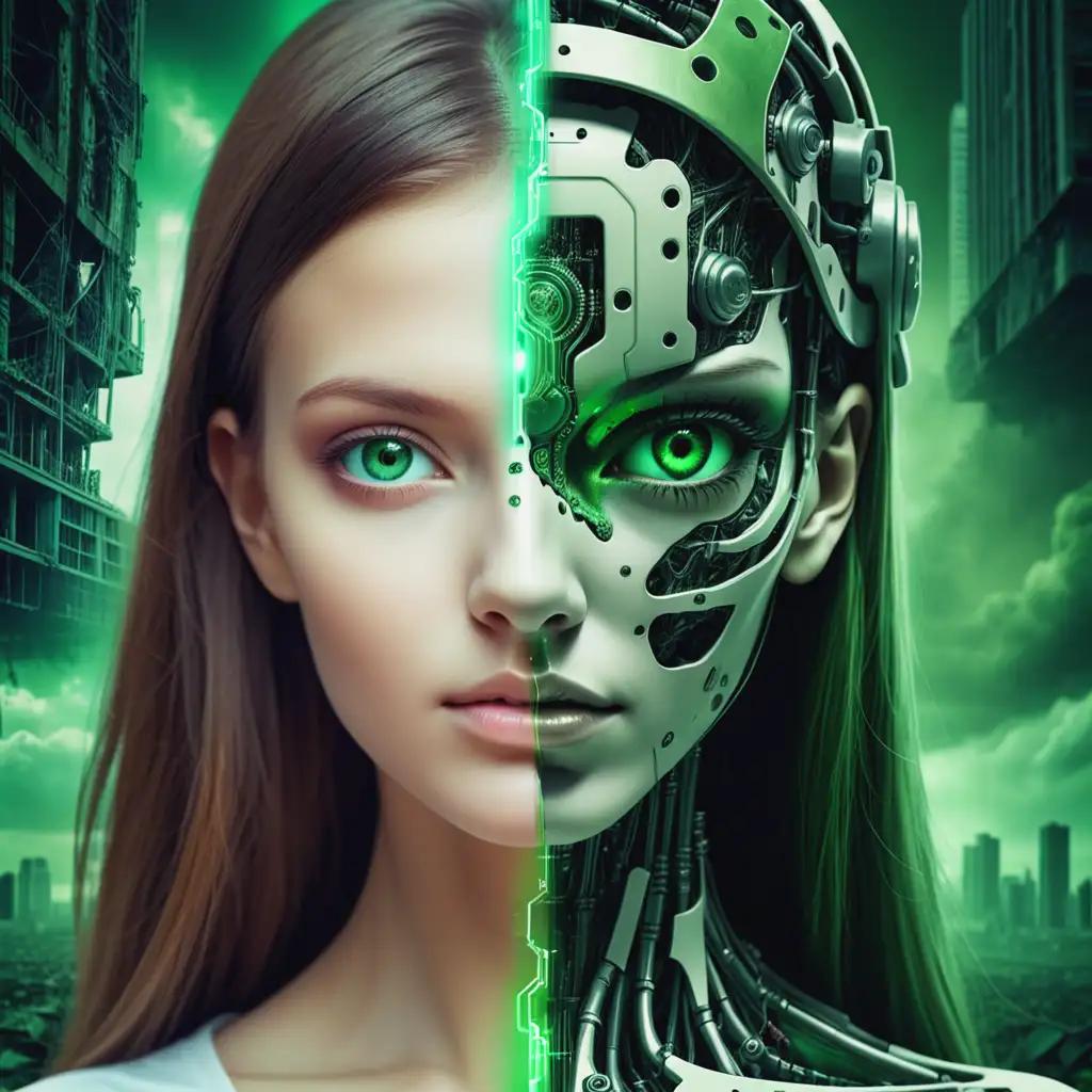 Half-Beautiful-Girl-Half-Evil-AI-Face-in-a-Green-Apocalypse-Setting