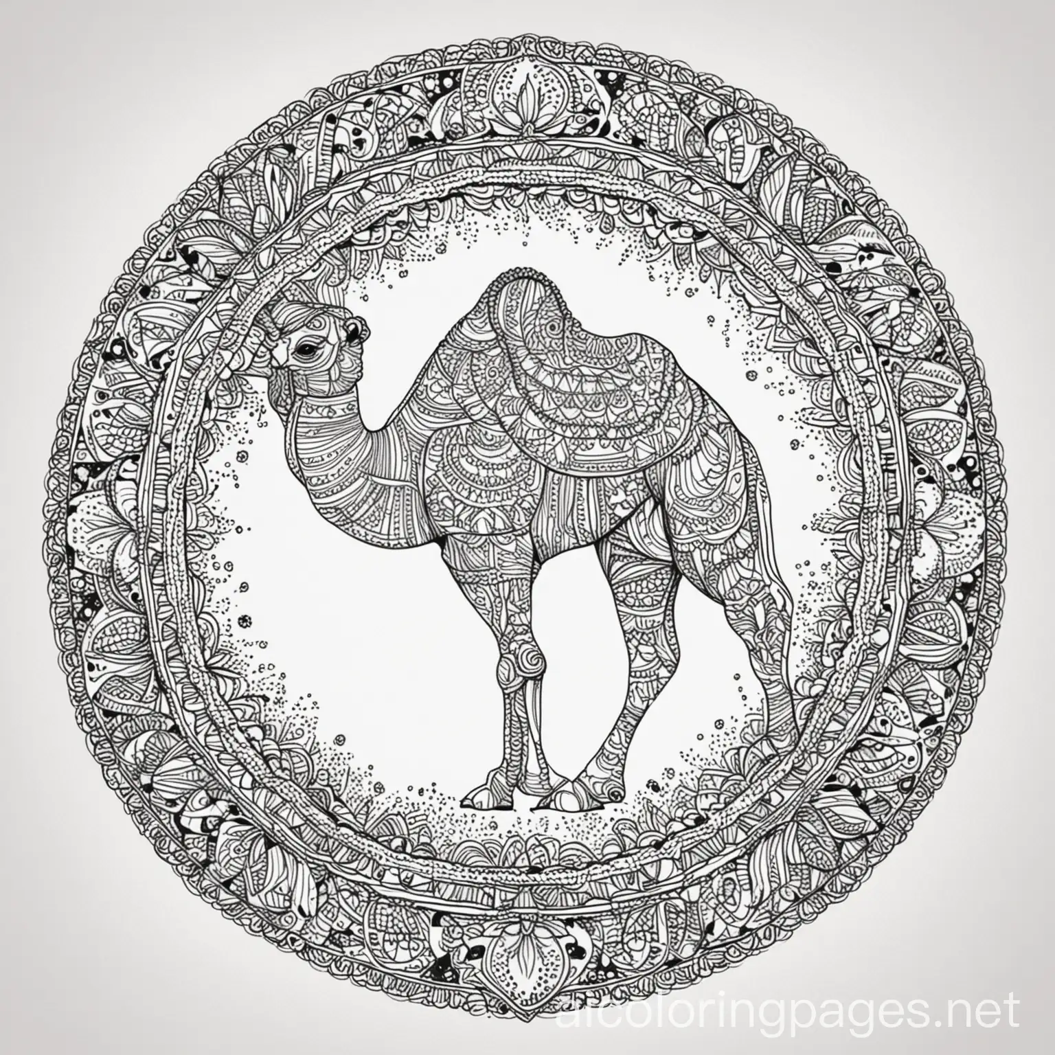 Mandala-Camel-Coloring-Page-with-Vivid-Pattern-Line-Art-Design