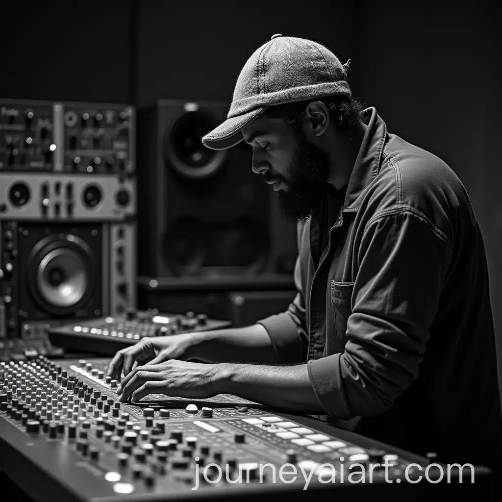 Rasta-Man-Mixing-Music-in-Studio-with-Analog-Equipment