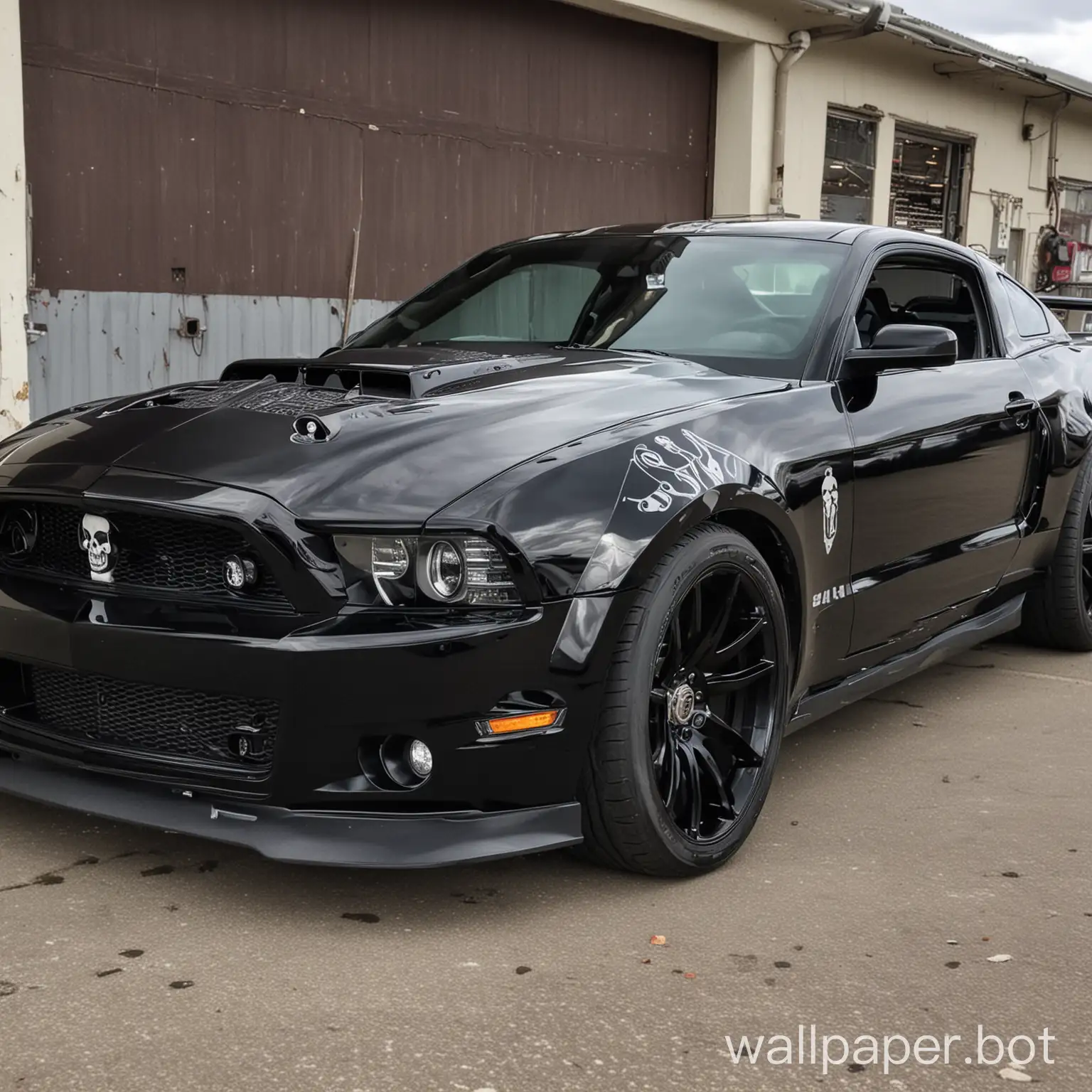 a gt 500 2013 in black with a skull on it