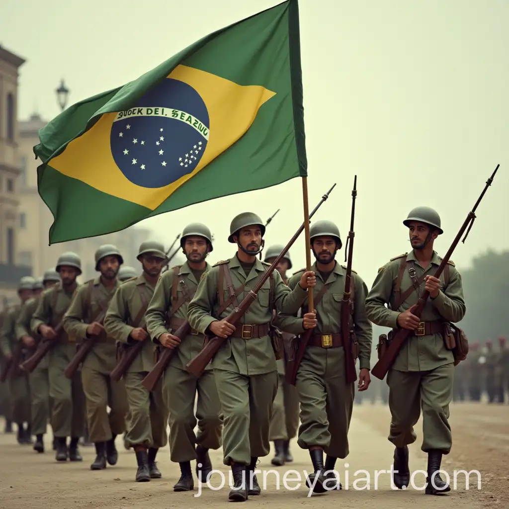 1940-Brazilian-Soldiers-Marching-with-Empire-Flag-in-Historical-Photo
