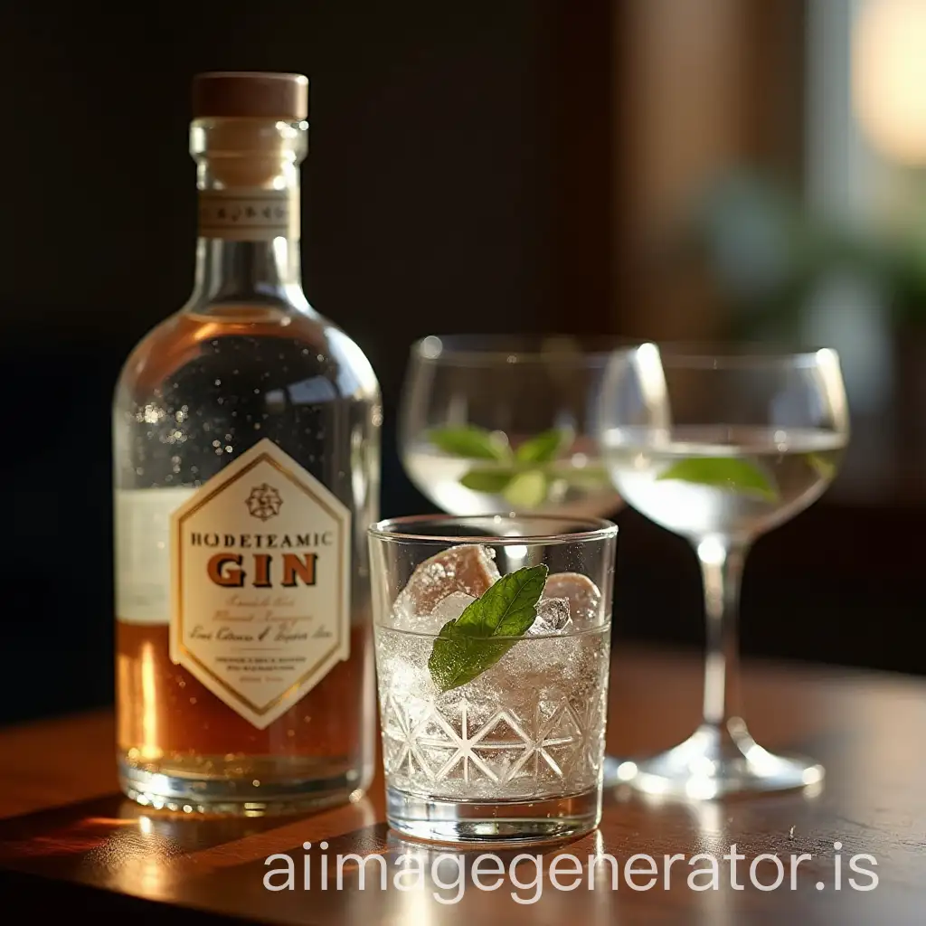 Elegant-Gin-Bottle-and-Glasses-on-a-Table