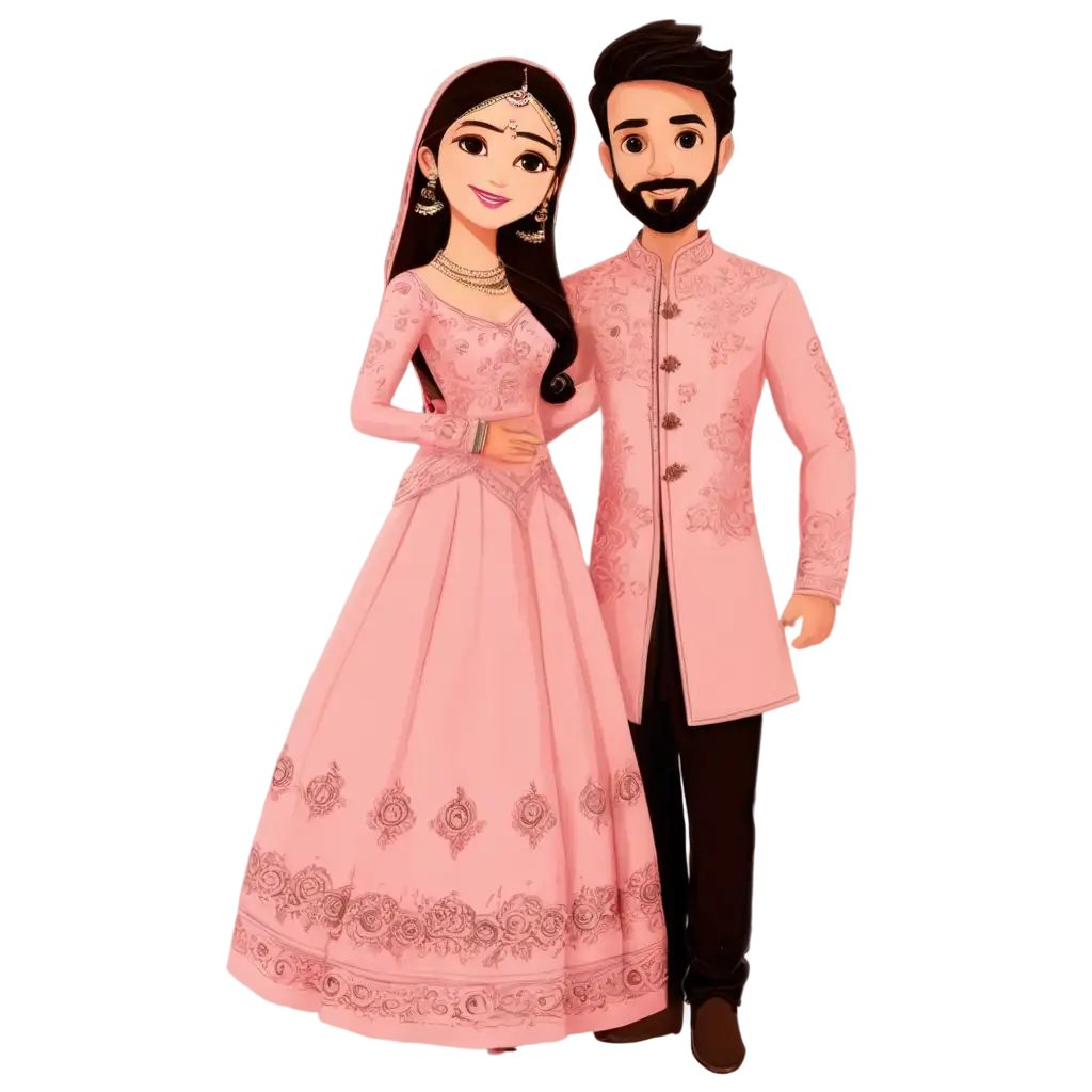 Stunning-Henna-Cartoon-PNG-Bride-and-Groom-in-Traditional-Attire