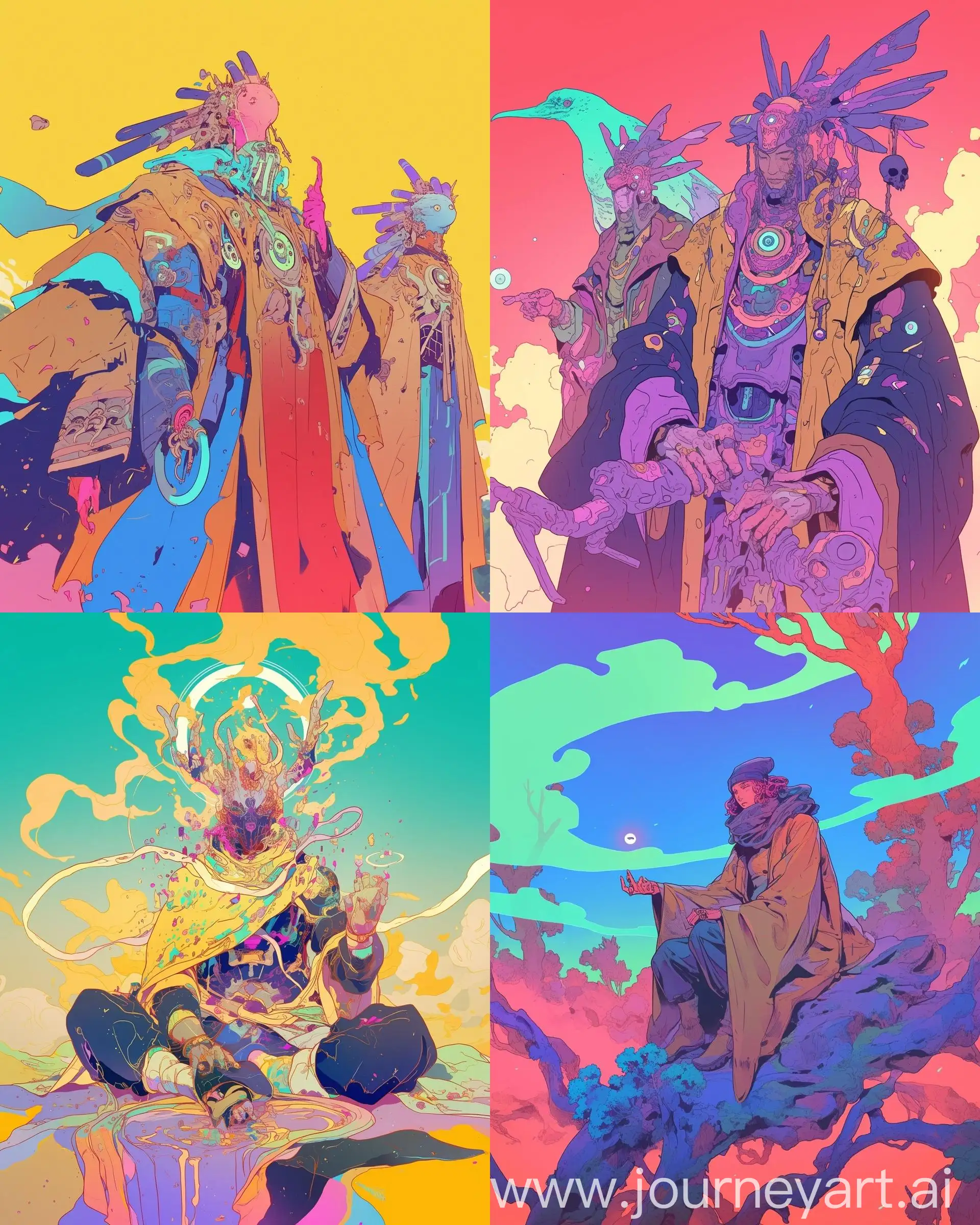 Psychedelic-Cyberpunk-Shamans-Casting-Spells-in-Vibrant-Pastel-Realm