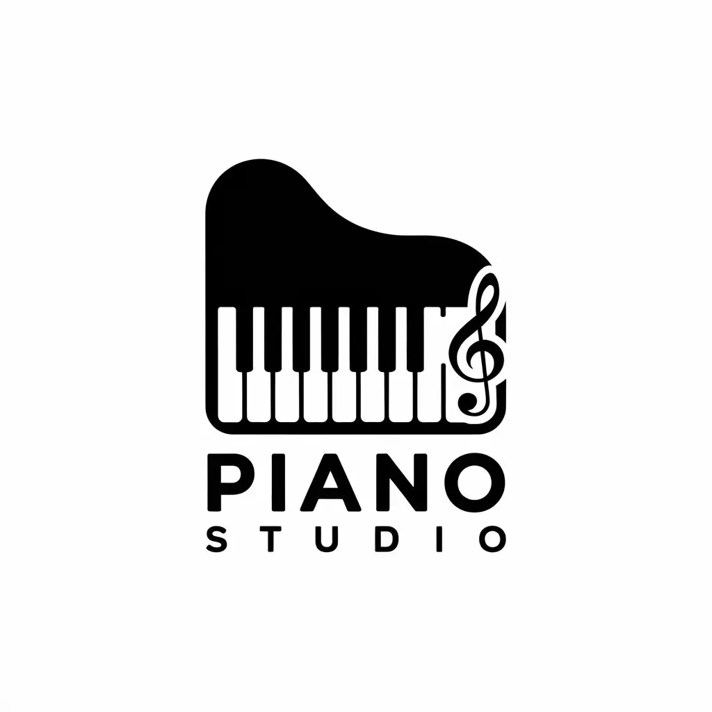 a vector logo design,with the text "Piano studio", main symbol:piano and treble clef on the right,complex,be used in training industry,clear background