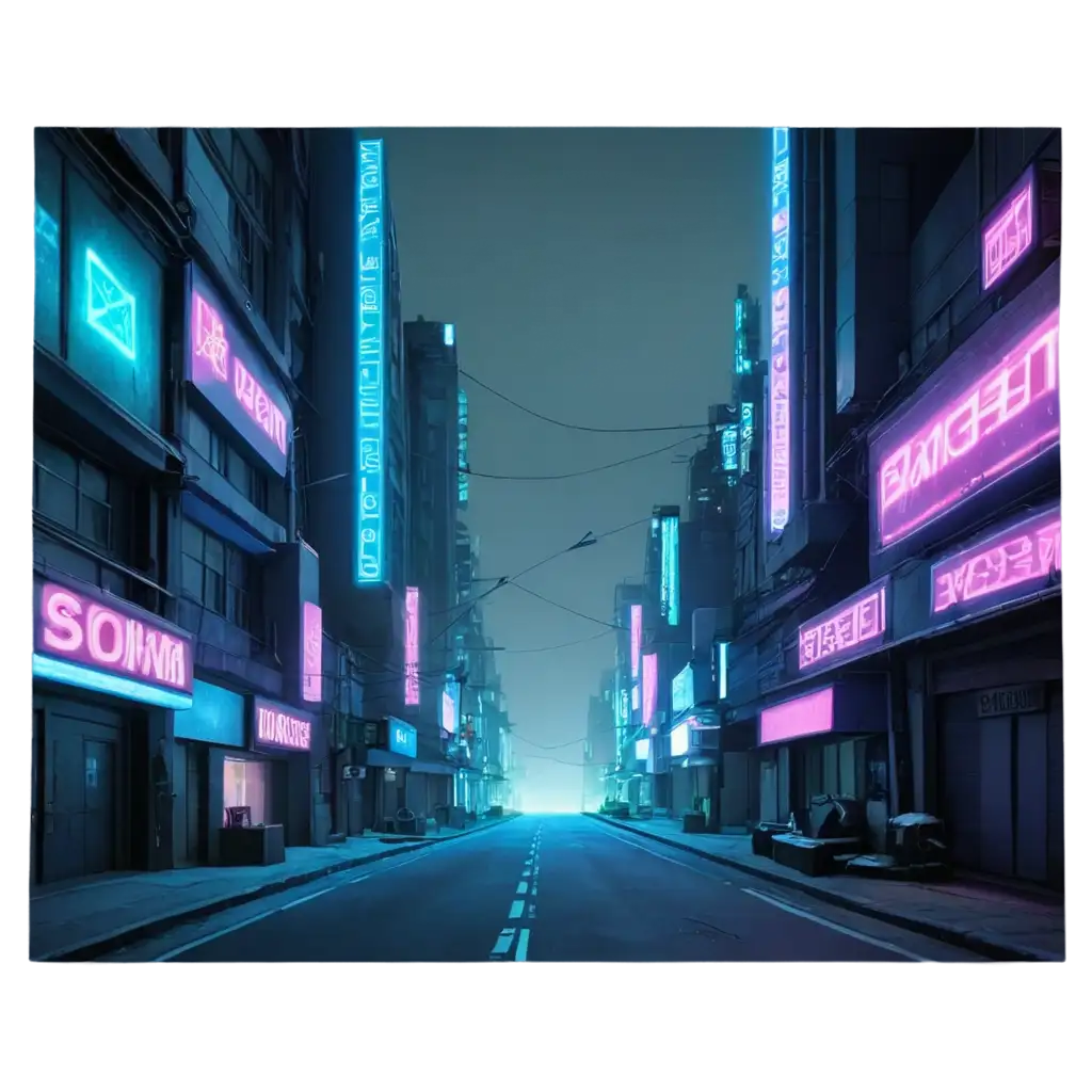 HighQuality-PNG-of-Dark-Neon-CyberpunkPNG-Image-Usage-Analysis-Buildings-and-Road-in-One-Point-Perspective
