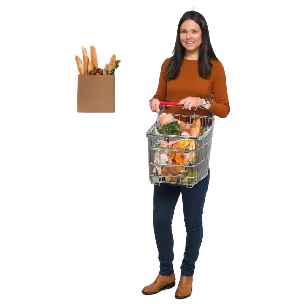 PNG-Image-of-Customer-with-Groceries-and-a-Variety-of-Grocery-Items-for-Online-Use