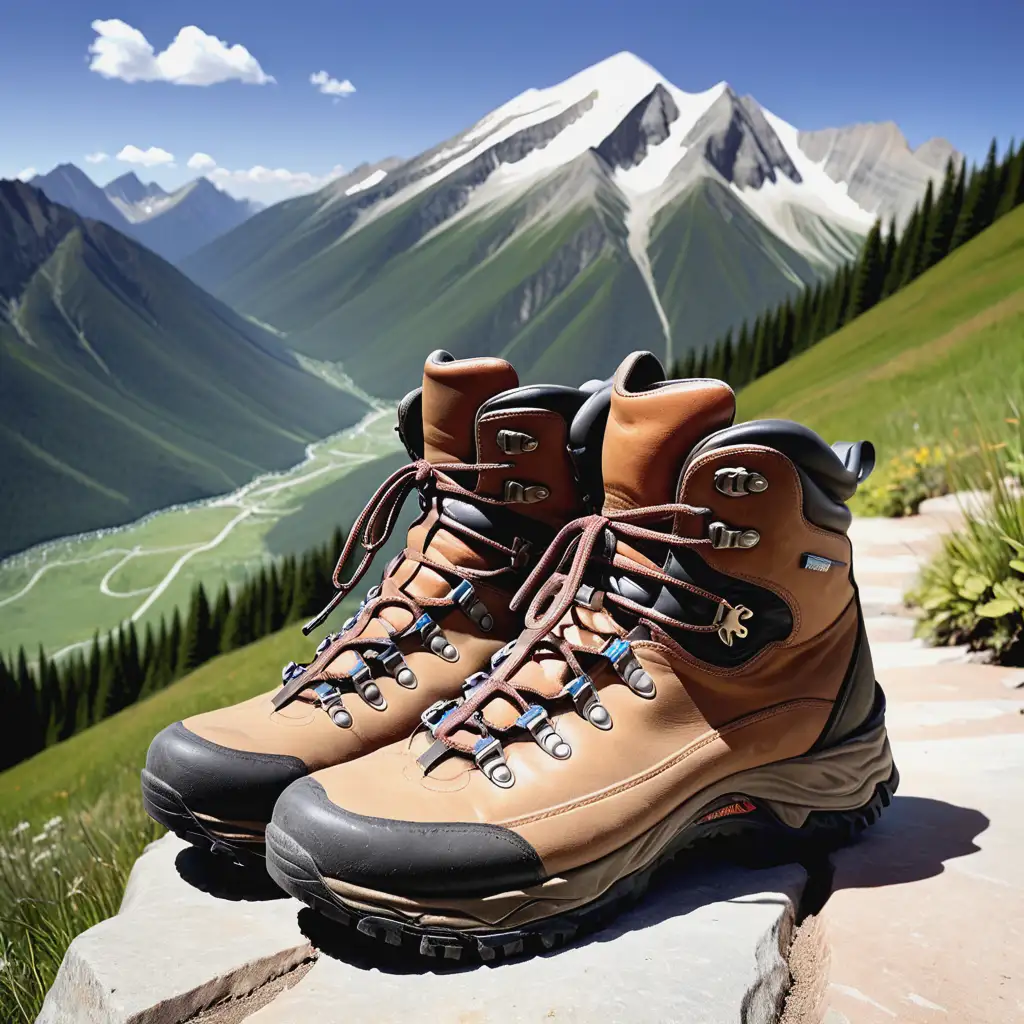 Hikers Boots with Mountain Trails in Background