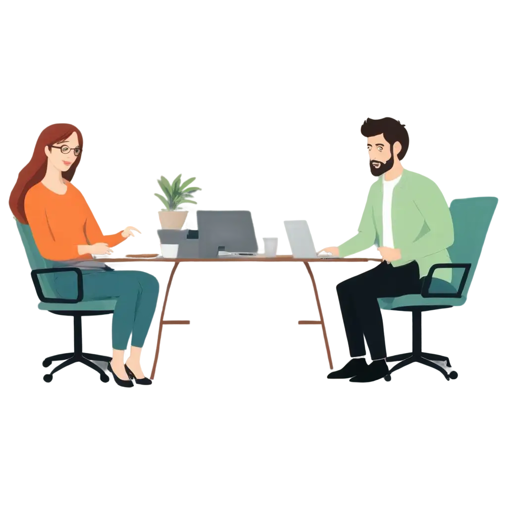 generate illustrations image of  interview scene in an office with all the furniture and props