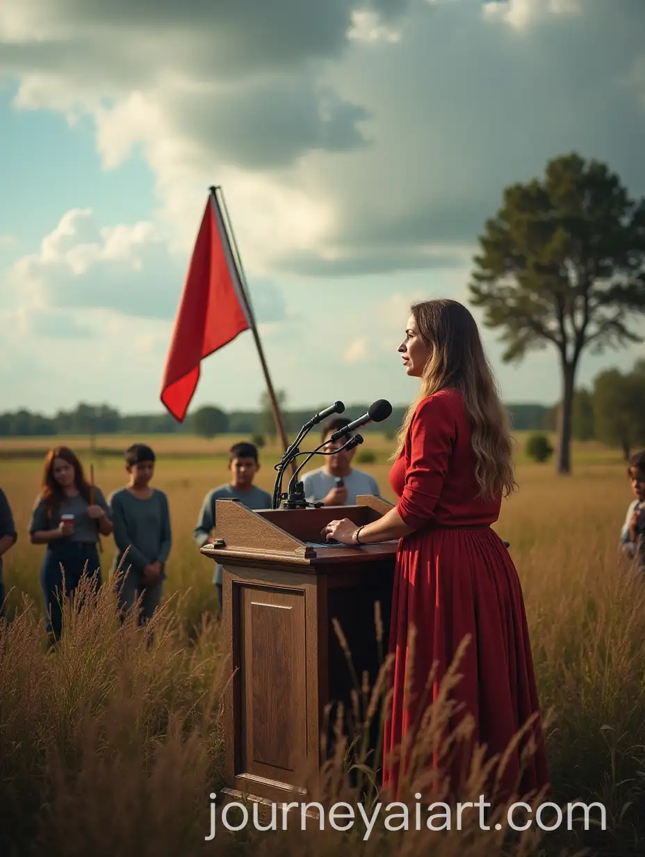 Woman-Delivering-a-Speech-on-a-Political-Platform-in-a-Rural-Setting