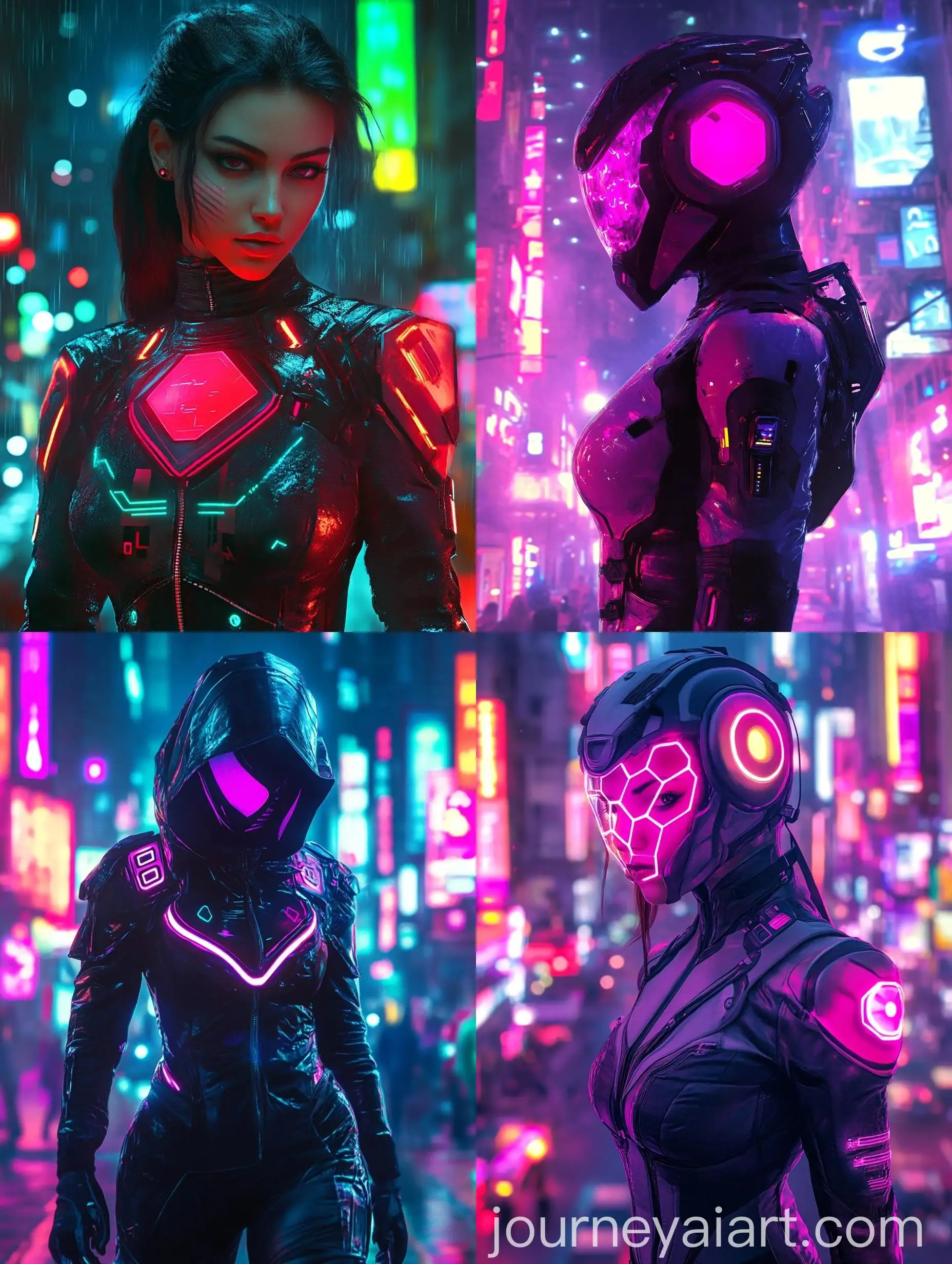 Cyberpunk-Female-with-Hexagonal-Neon-Armor-in-Vibrant-Cityscape