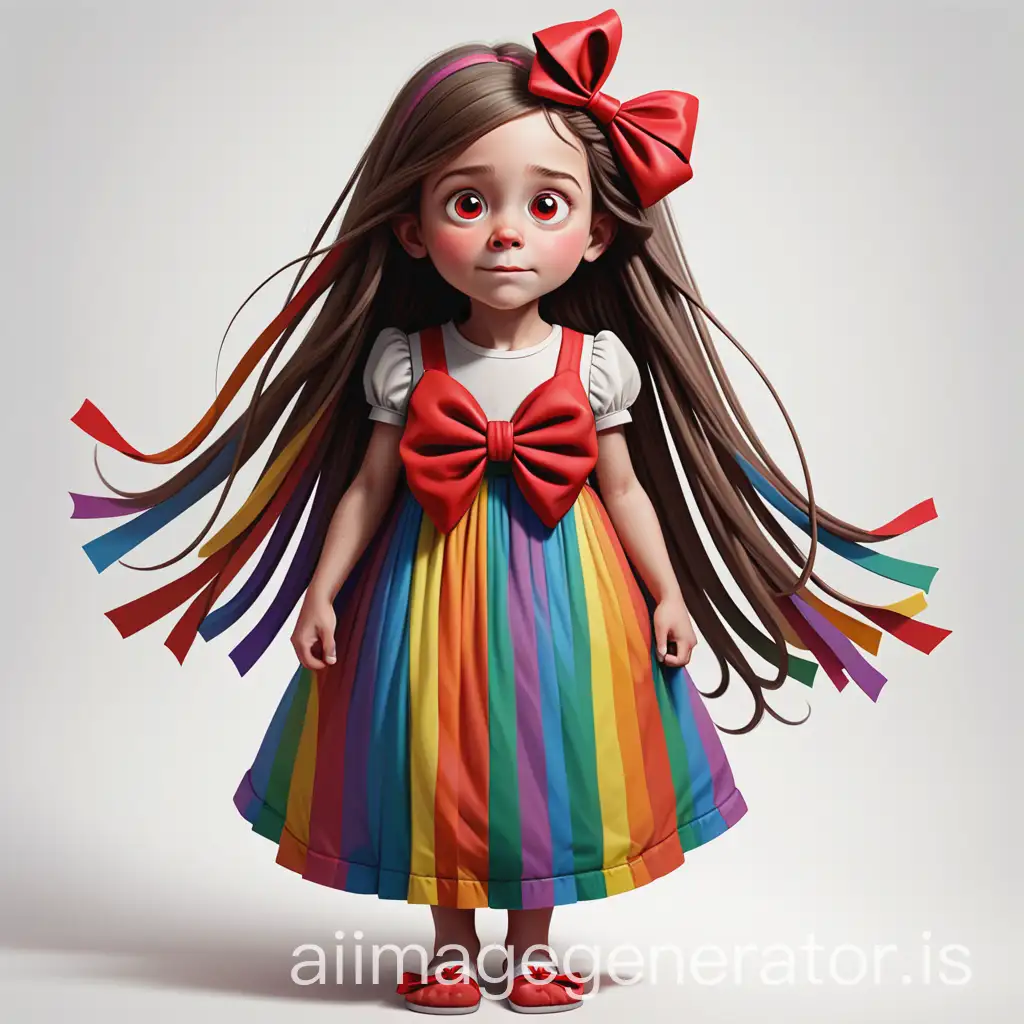 Childrens-Drawing-of-a-Character-with-Long-Hair-Rainbow-Stripes-and-Red-Bow