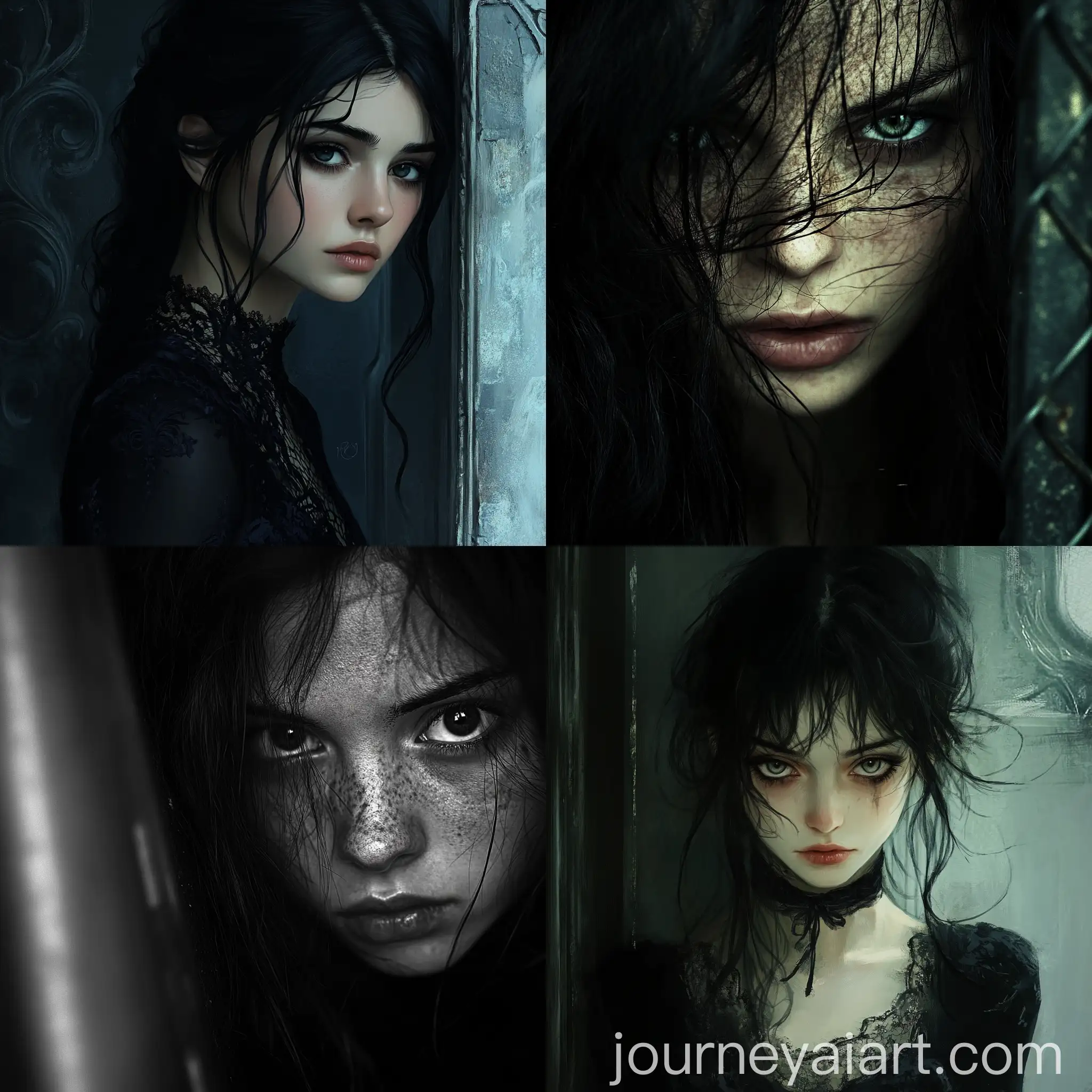 Brooding-Sadness-of-Melinda-Portrait-Under-Blackened-Hair