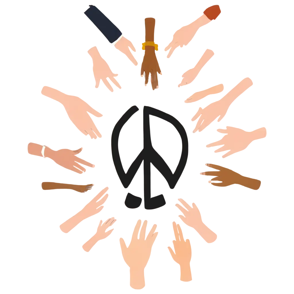 unity with peace and people cartoon with circle