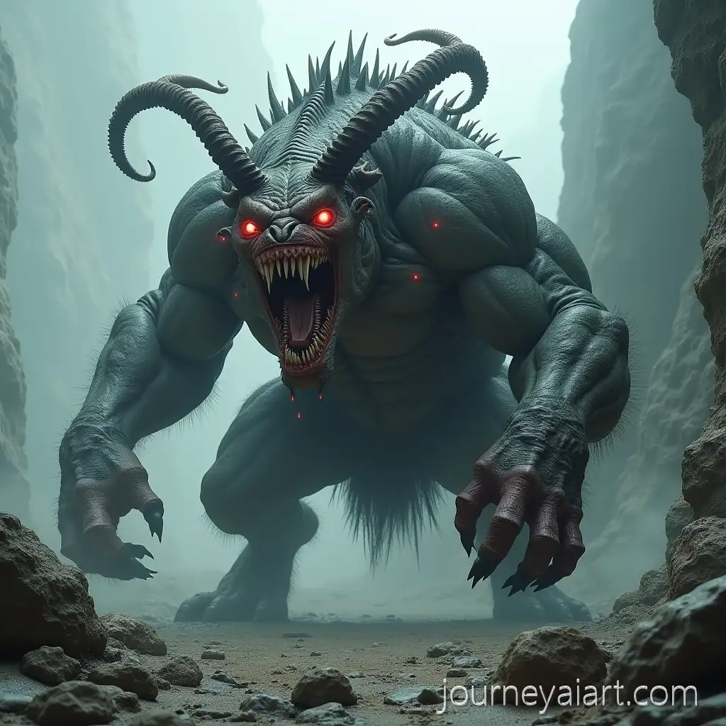 Gigantic-Demonic-Beast-with-Twisted-Horns-and-Glowing-Red-Eyes-in-Dark-Fantasy-Battle-Scene