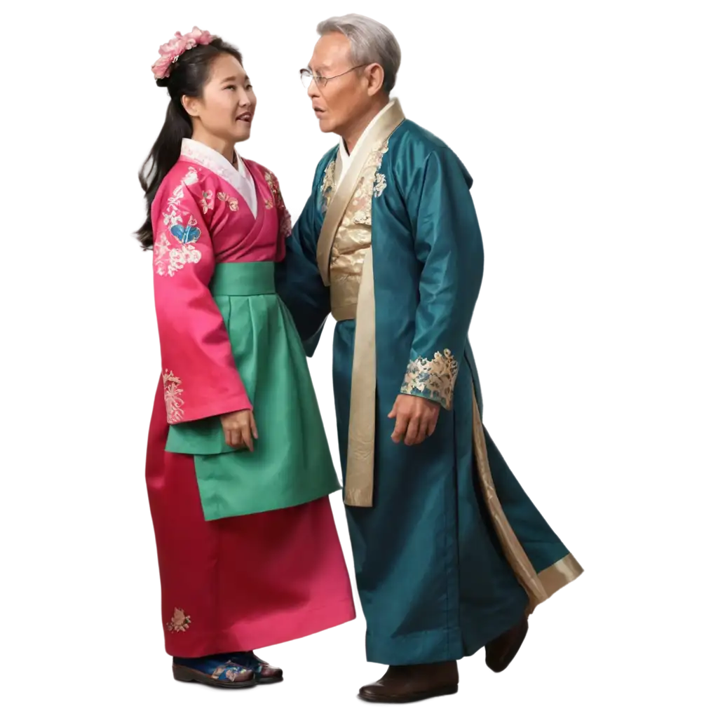70YearOld-Couple-Wearing-Hanbok-Walking-PNG-HighQuality-Detailed-Image-for-Diverse-Uses