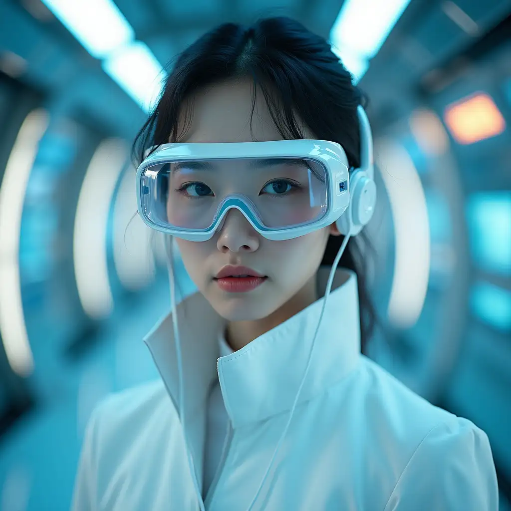 Futuristic-Chinese-Woman-in-Professional-Attire-with-Goggles-and-Earphones