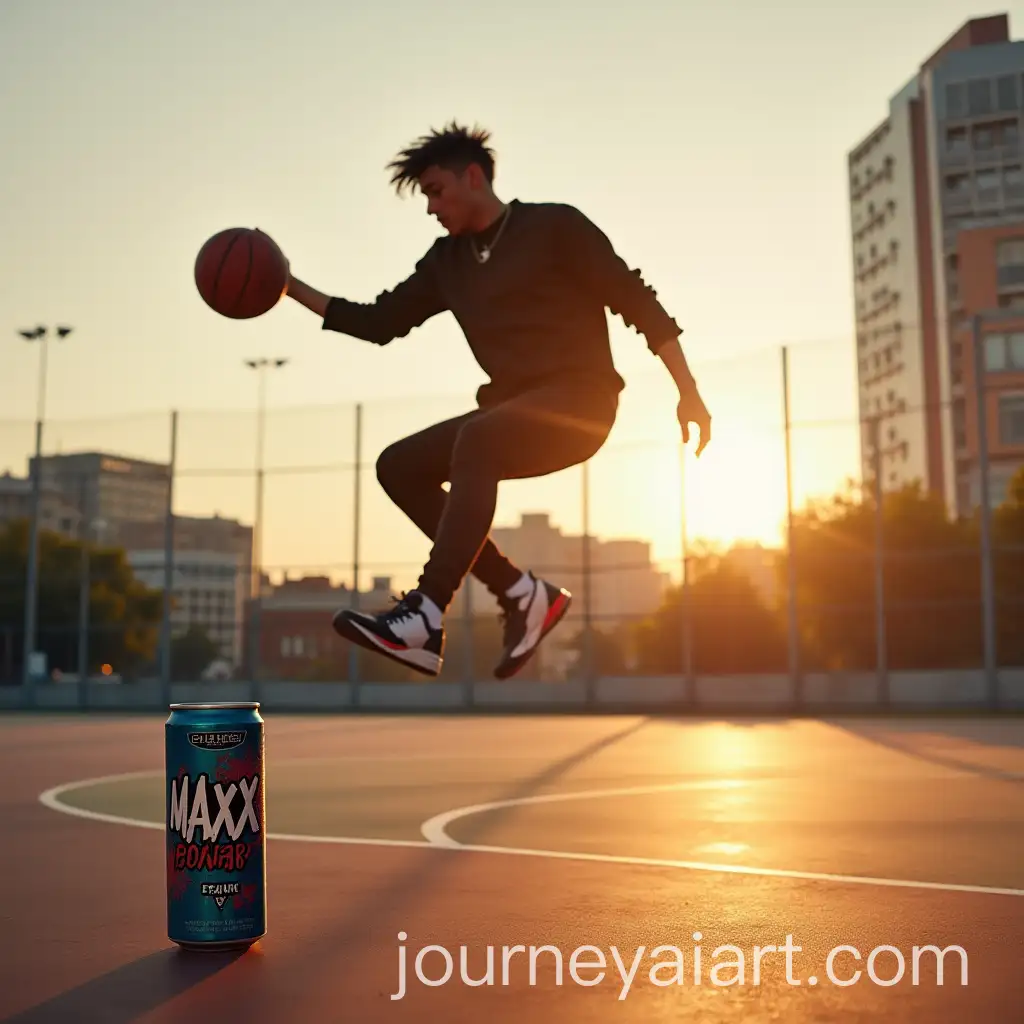 Young-Athlete-Performing-Dramatic-Basketball-Trick-at-Urban-Court-with-Maxx-Power-Energy-Drink