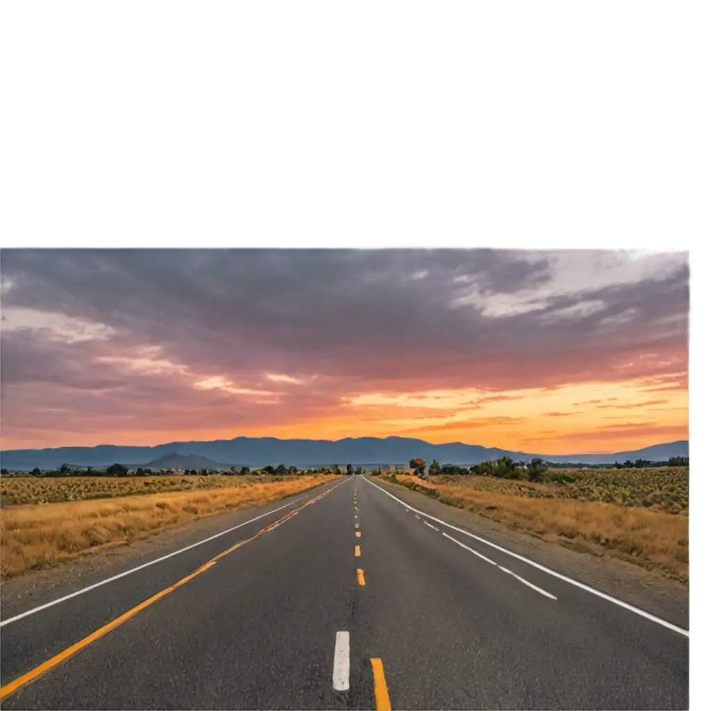 Stunning-PNG-Image-of-a-Long-Road-with-a-Beautiful-Sunset-Symbolizing-Continuous-Journey