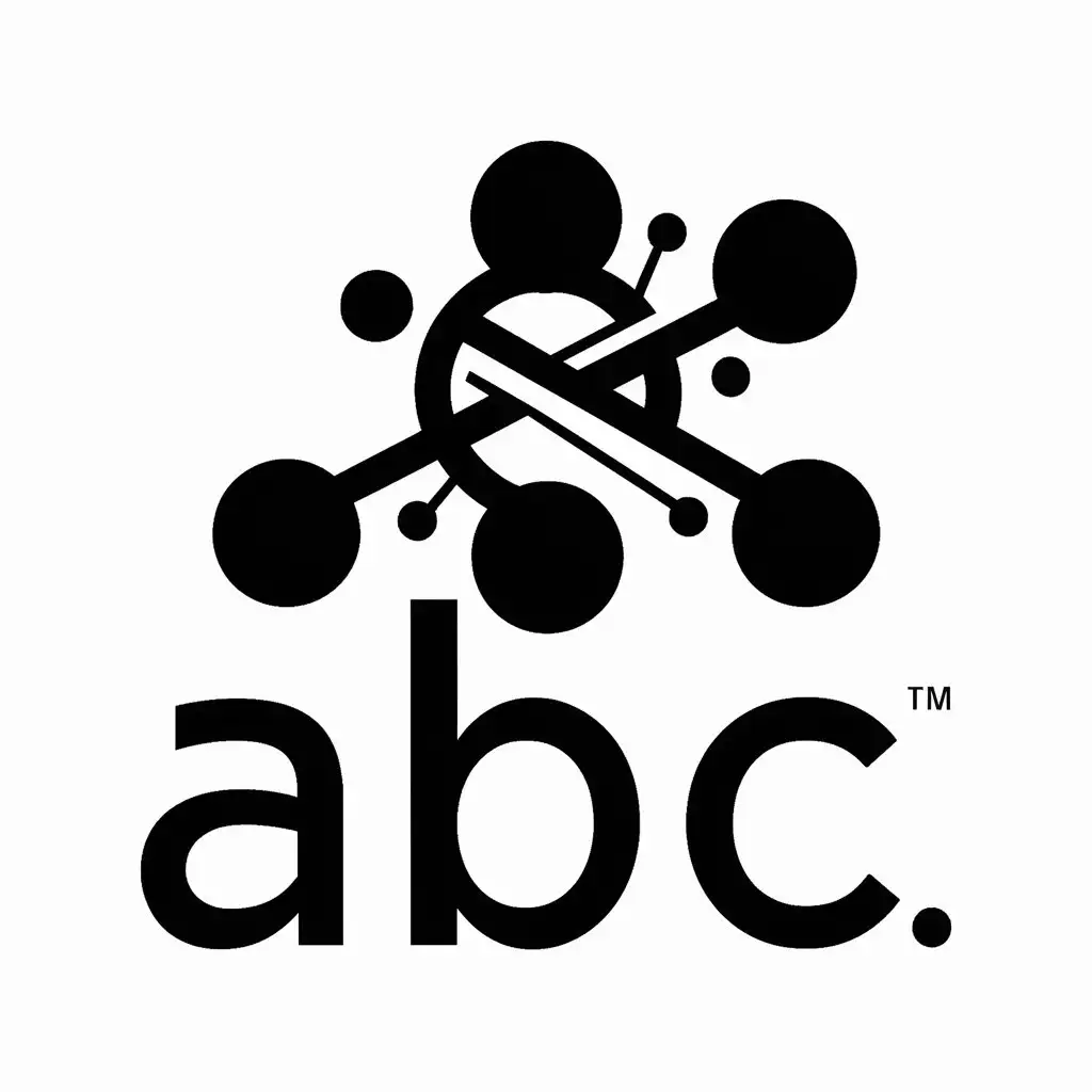 a logo design,with the text "ABC", main symbol:molecules and atoms,complex,be used in Technology industry,clear background