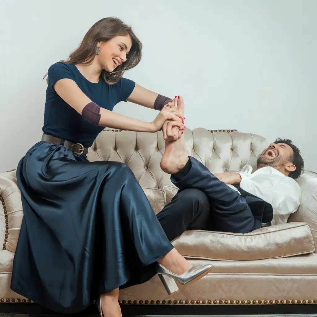 Woman-Gripping-Husbands-Foot-While-Sitting-on-Sofa-Laughter-and-Playful-Interaction