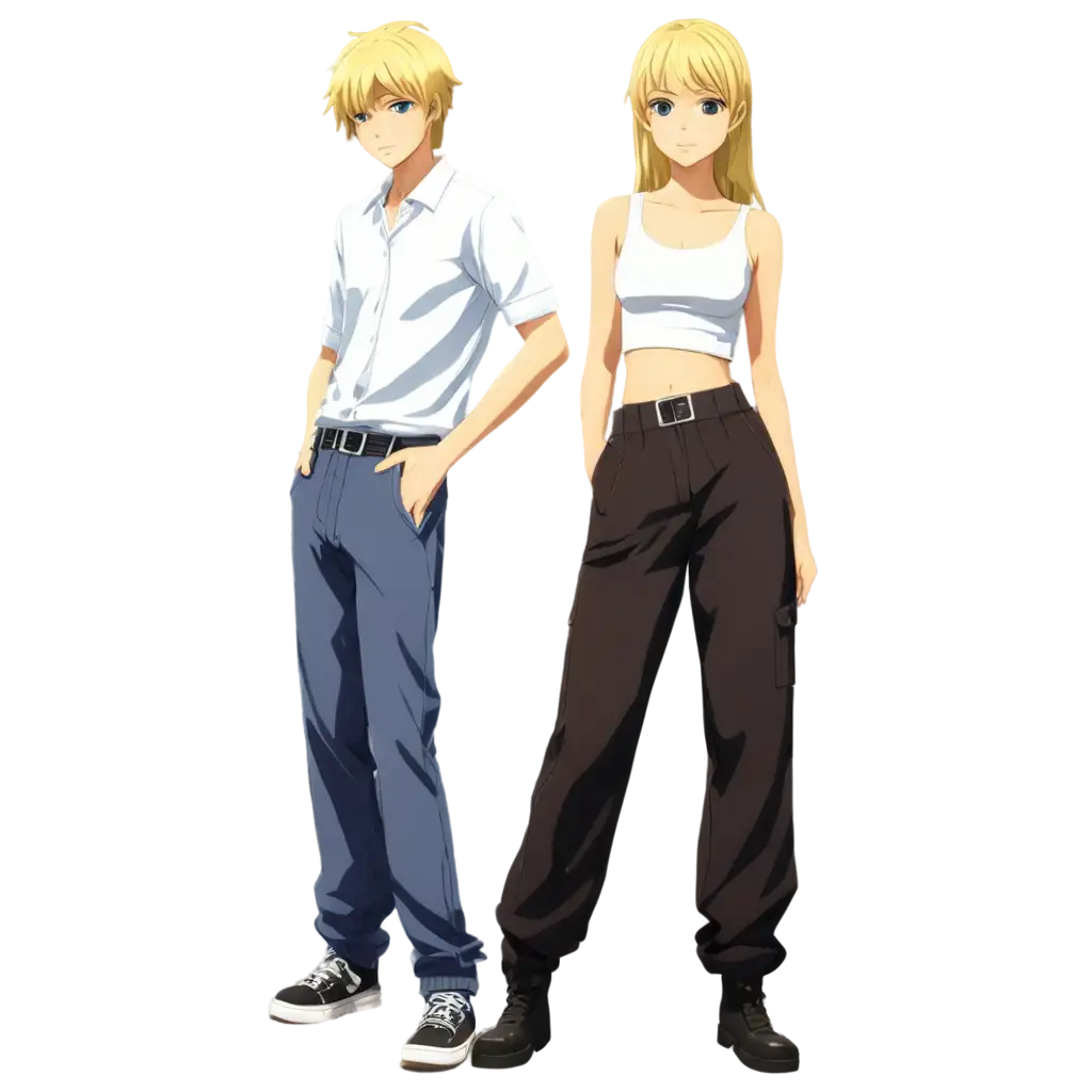 baggy pants anime with blond long  full body