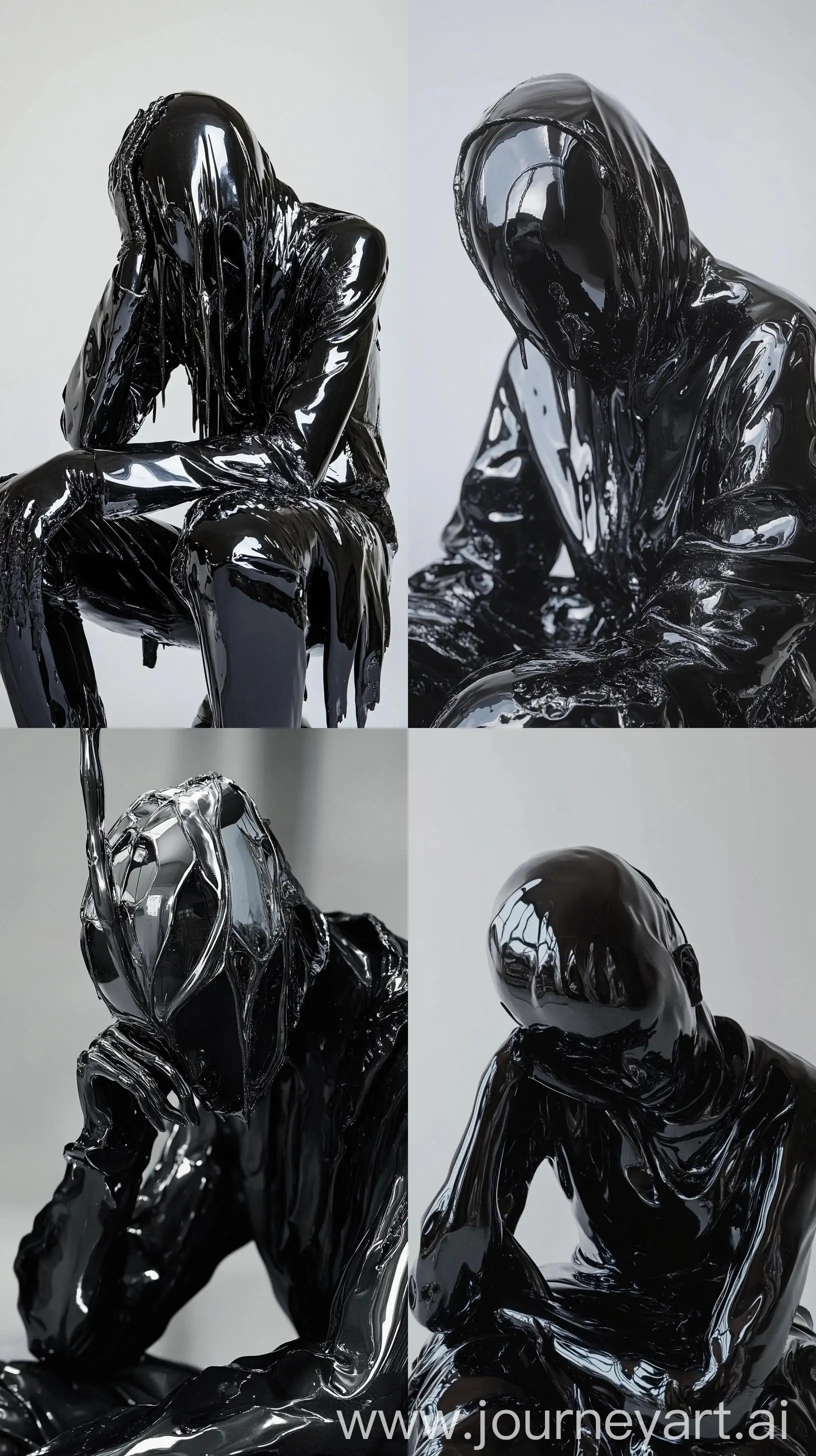 Mysterious-Scene-with-a-Melting-Chrome-Statue-in-Balenciaga-Black-Fashion