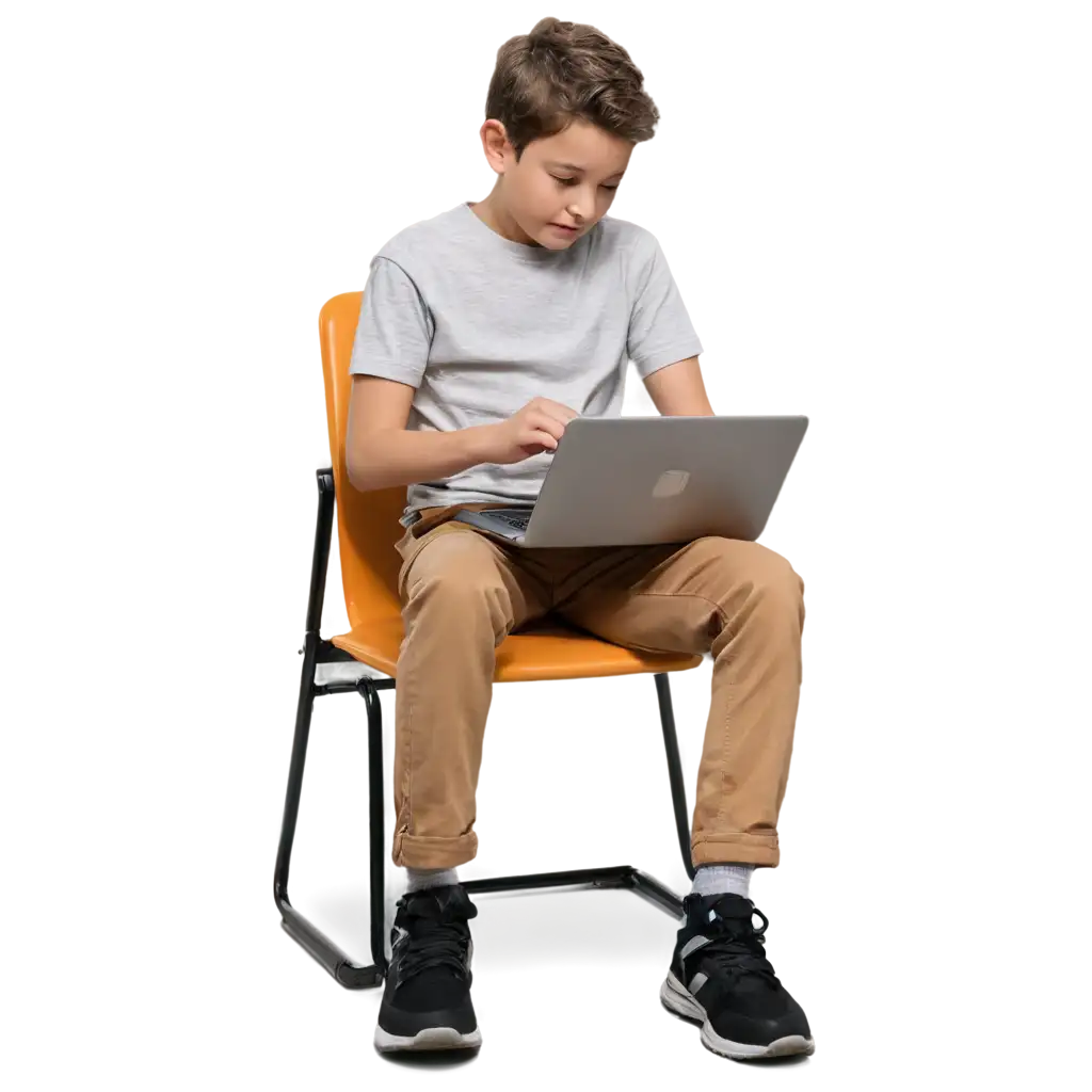 PNG-Image-of-Boy-Taking-Notes-on-Laptop-Front-View-Illustration