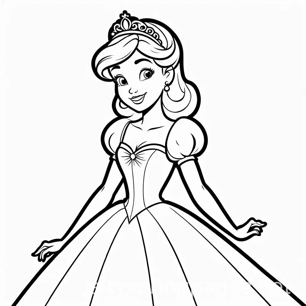 Cinderella-Coloring-Page-for-Kids-with-Simple-Line-Art