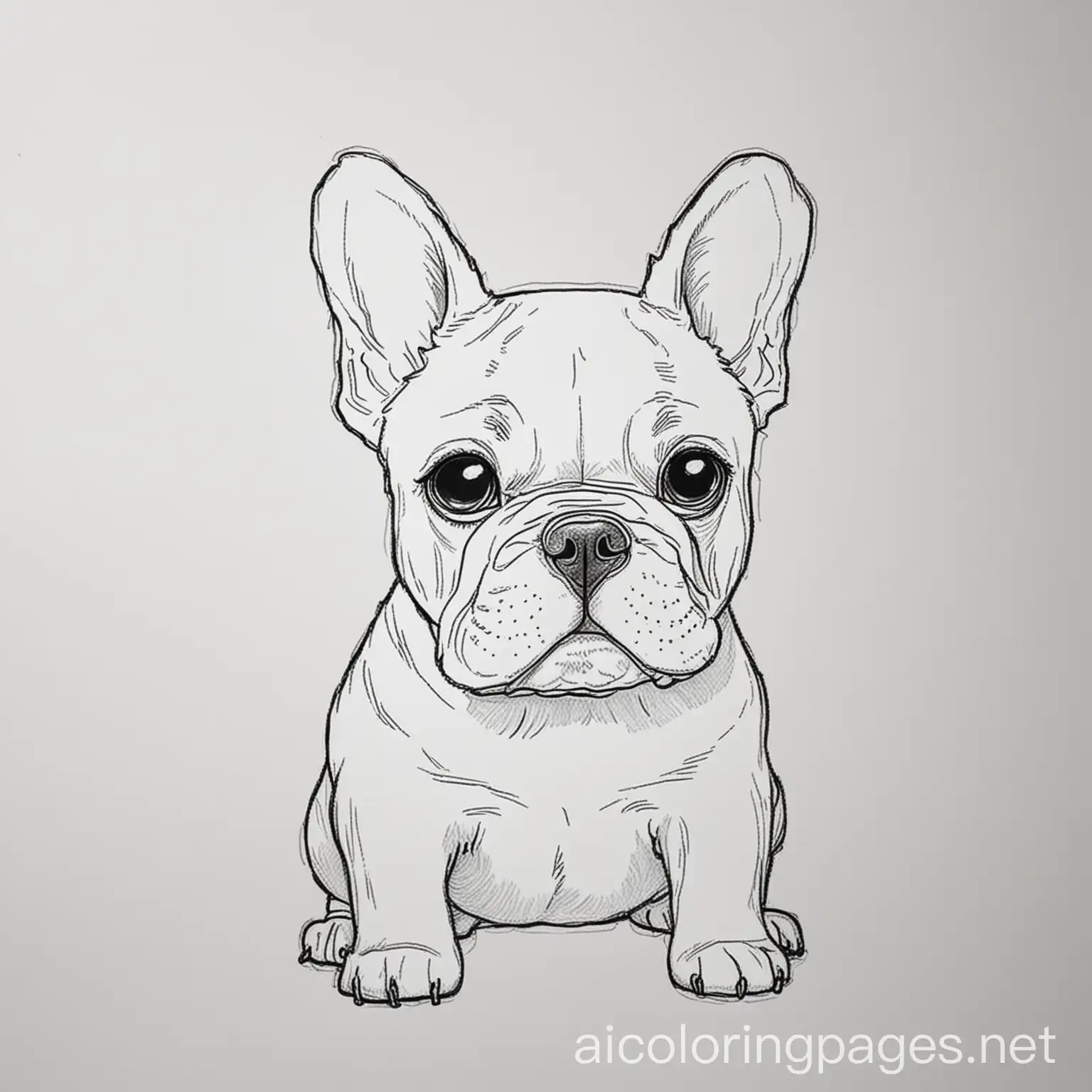 French Bulldog enjoy, Coloring Page, black and white, line art, white background, Simplicity, Ample White Space. The background of the coloring page is plain white to make it easy for young children to color within the lines. The outlines of all the subjects are easy to distinguish, making it simple for kids to color without too much difficulty