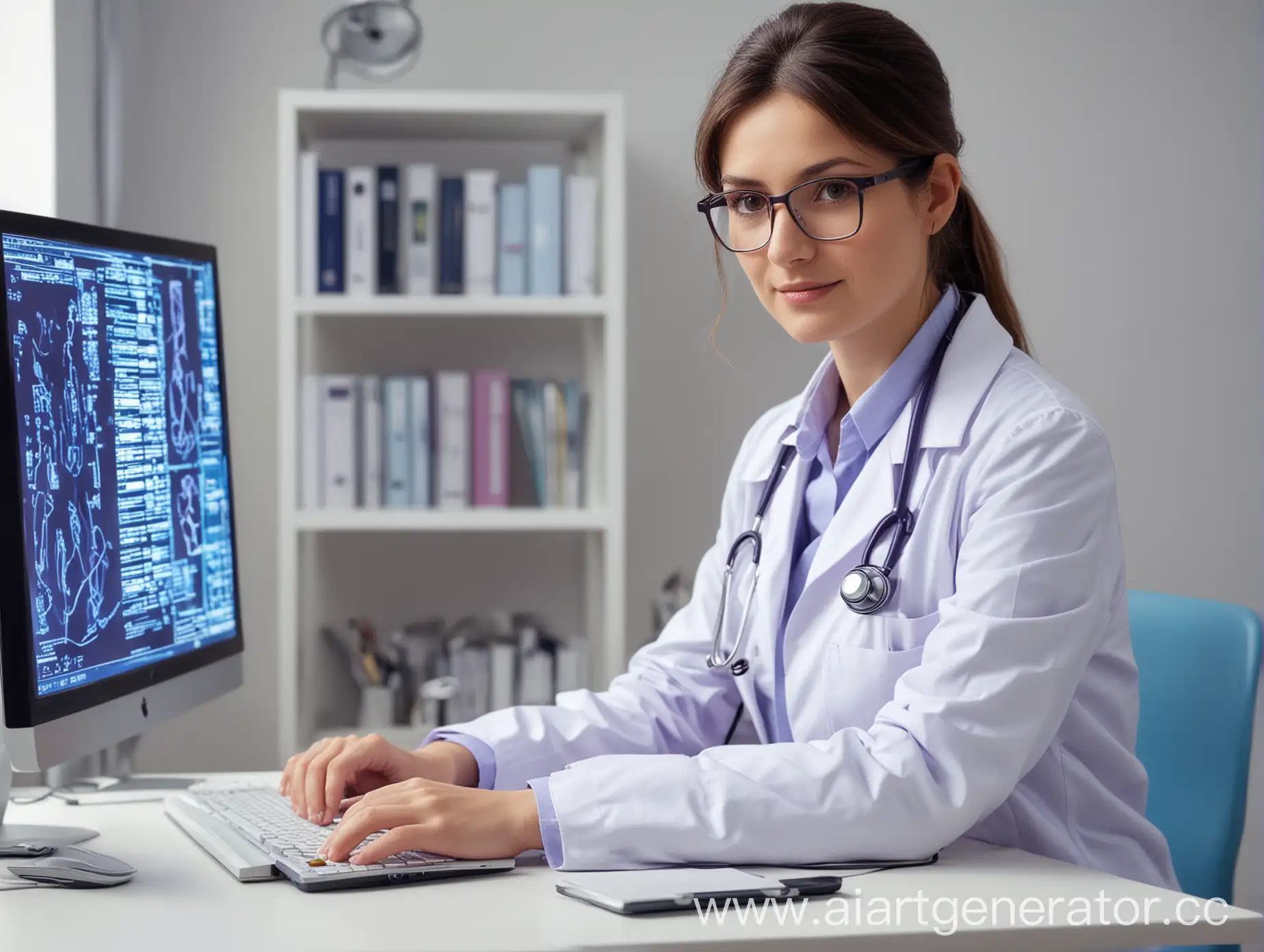 Doctor-at-Computer-in-White-and-Light-Purple-Blue-Background