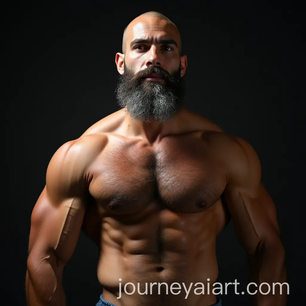 MuscularAI-Image-Prompt-Expansion-Bald-and-Bearded-Spaniard-Man-with-Silver-Ripped-Features
