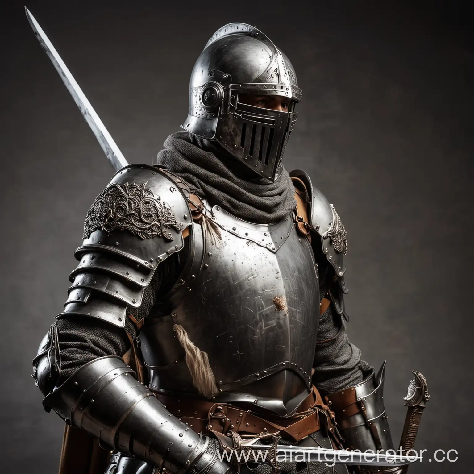 Knight-with-Sword-on-Shoulder-in-Helmet