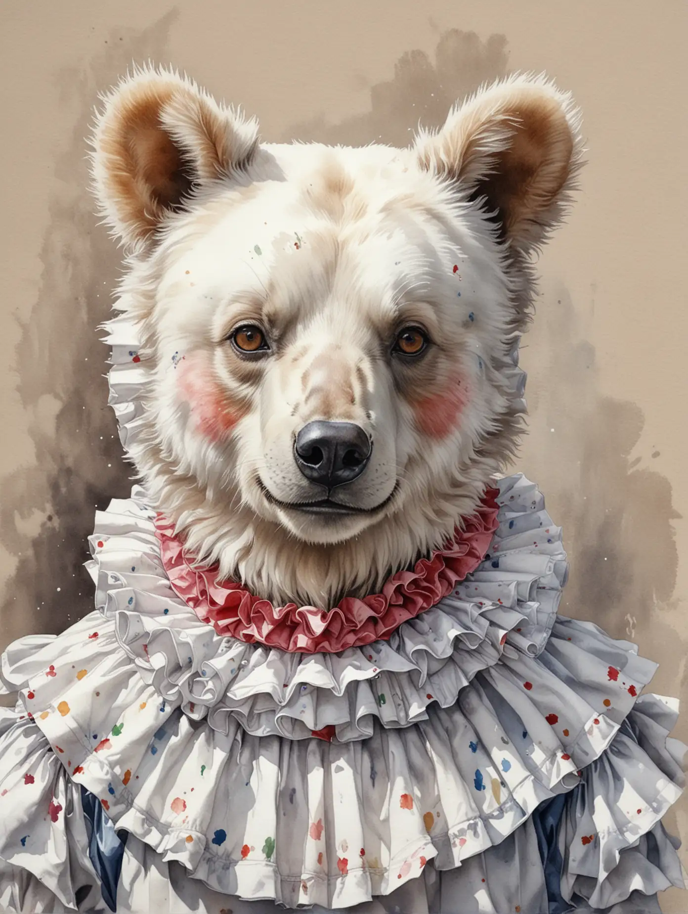 Bear-in-Ruffled-Pierrot-Collar-Watercolor-Drawing-High-Quality