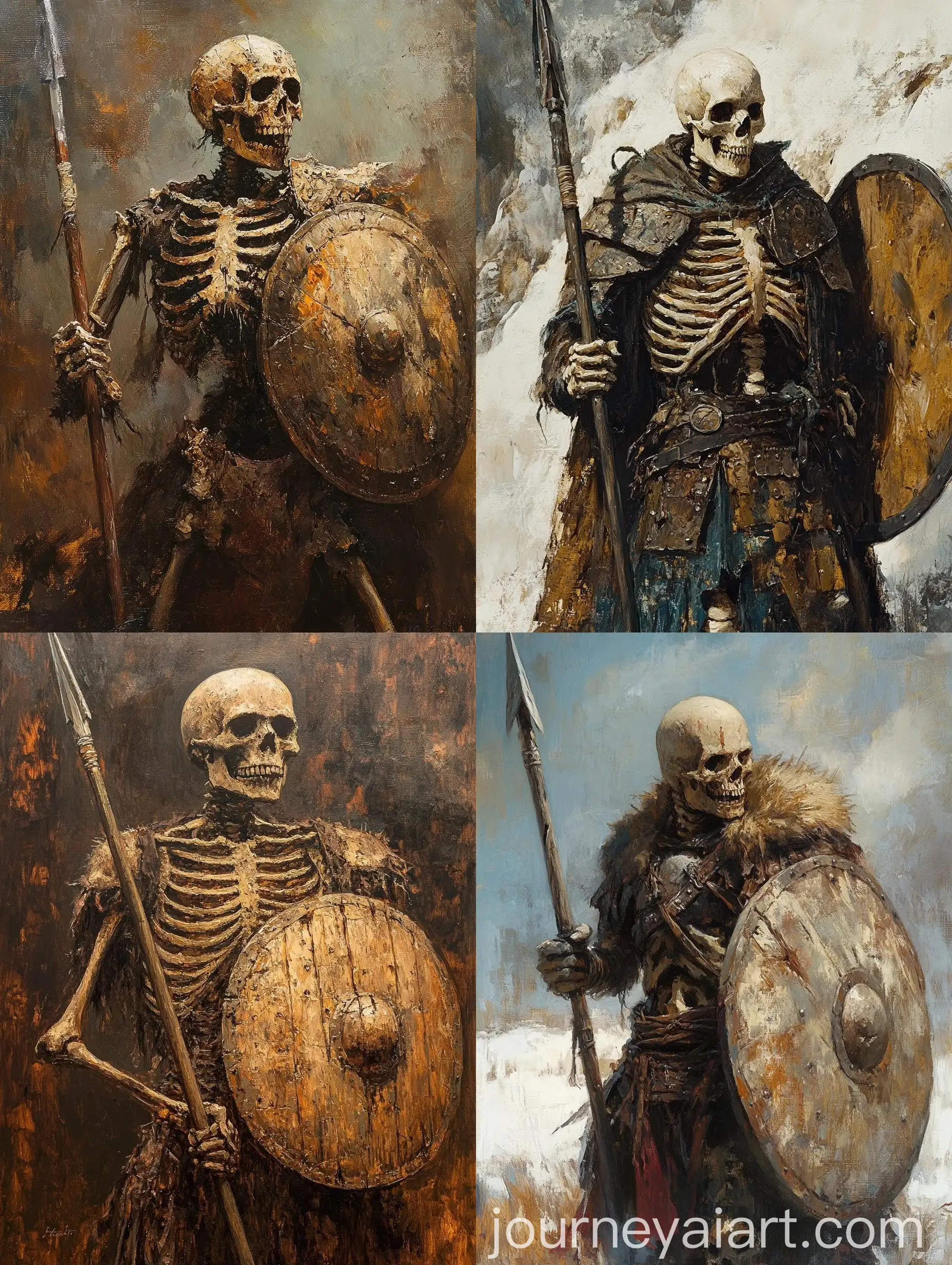 Sublime-Oil-Painting-of-a-Mongolian-Skeleton-Warrior-with-BattleBeaten-Armor-and-Broken-Spear