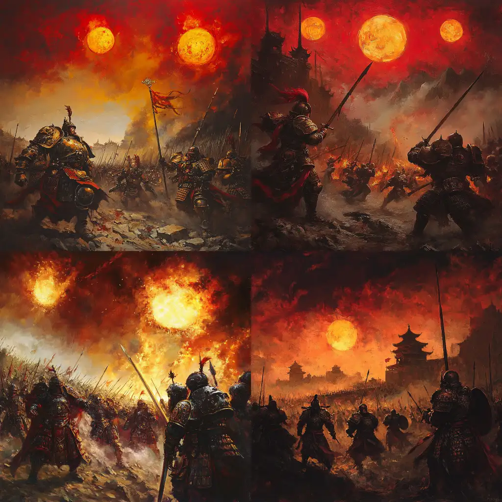 Medieval-Chinese-Soldiers-in-Battle-on-a-Warhammer-40KStyle-Battlefield
