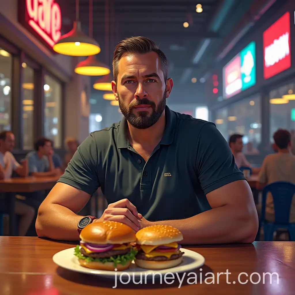 Man-Sitting-at-a-BurgerAI-Image-Prompt-ExpansionLoaded-Table-in-GTA-Style