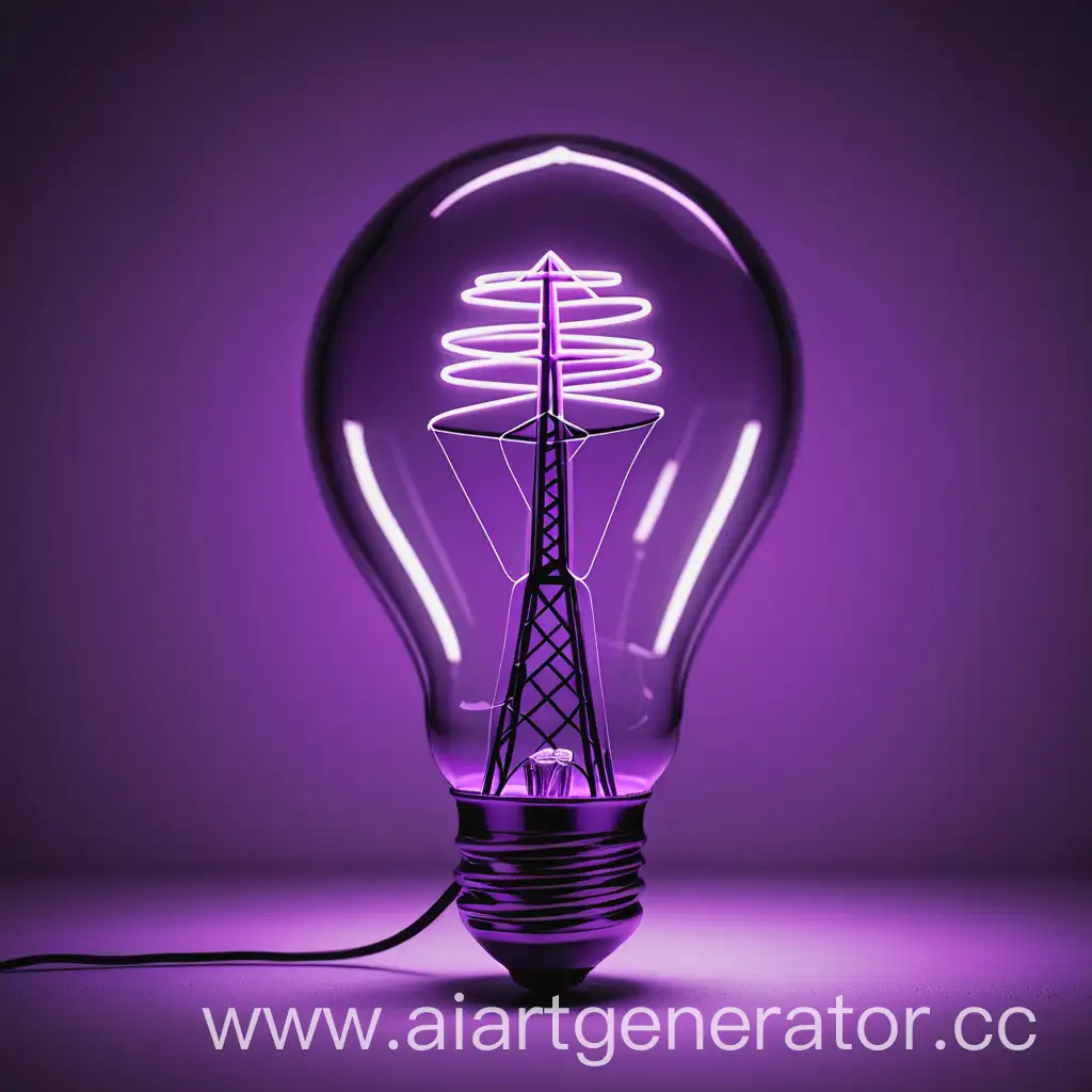 a light bulb inside which is a power line pylon. Made in purple tones.