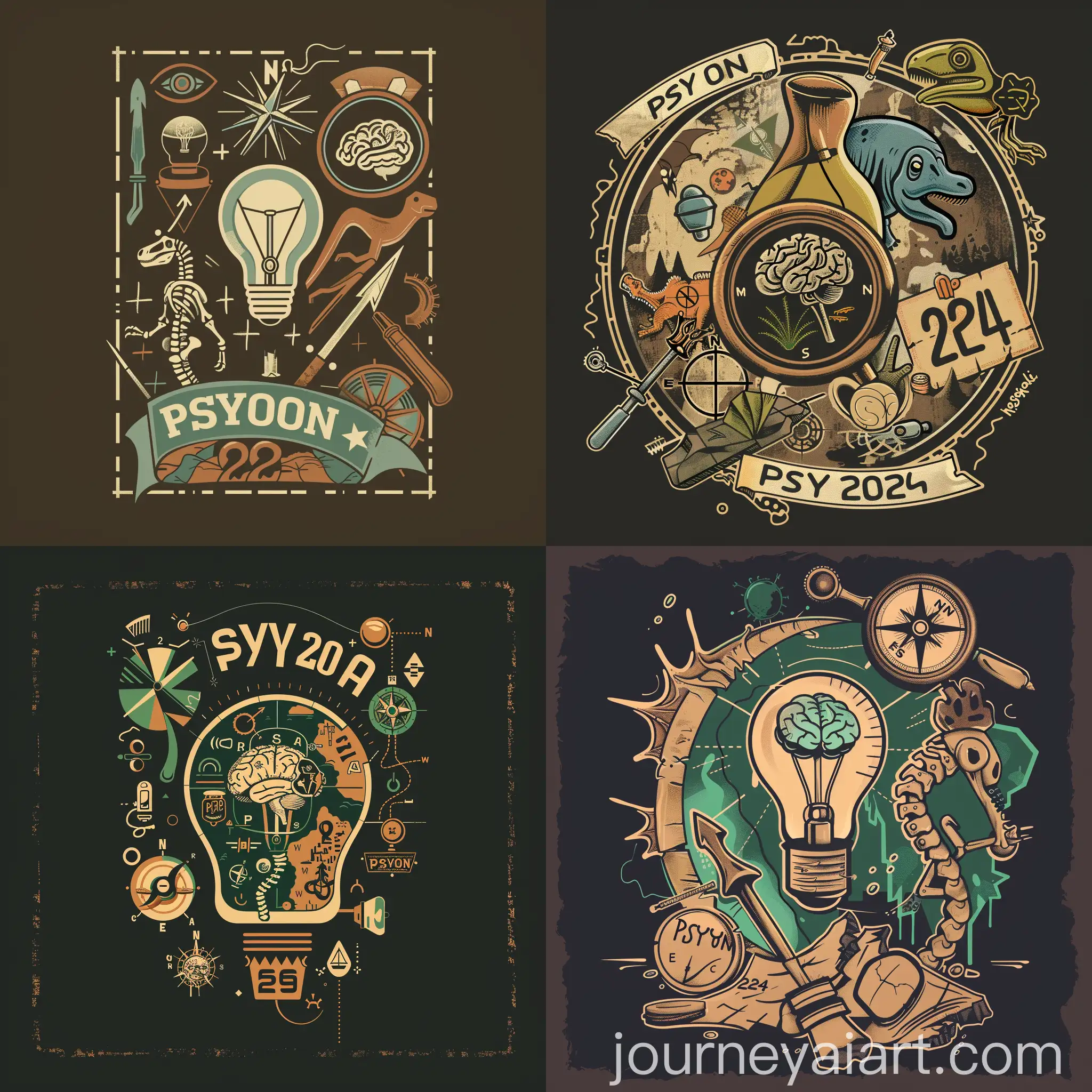 ArchaeologistThemed-Logo-Design-with-Bulb-Trident-Brain-and-Dinosaur-Skeleton