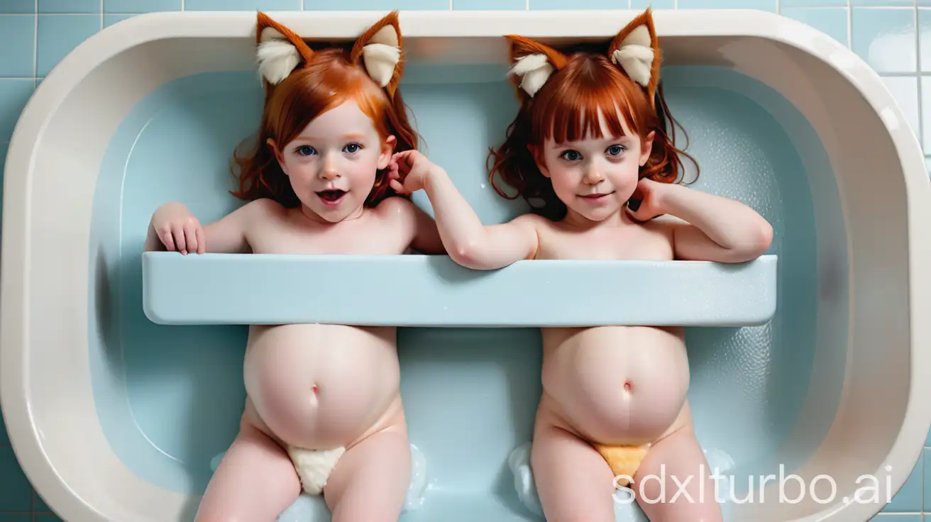 Two-Pregnant-Redhead-Girls-with-Cat-Ears-in-Preschool-Bathtub