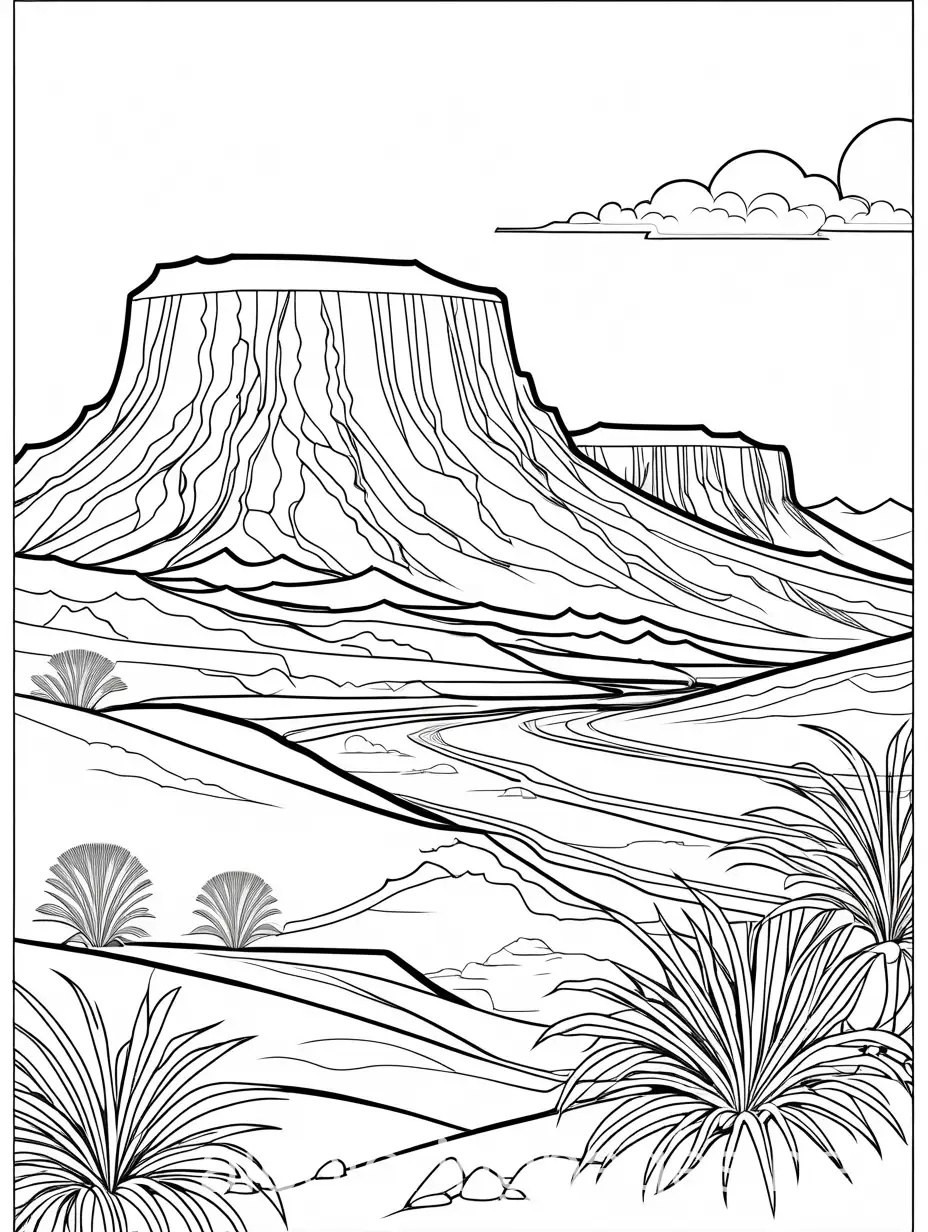 Desert-Landscape-Coloring-Page-Featuring-Butte-Mesa-and-Plateau