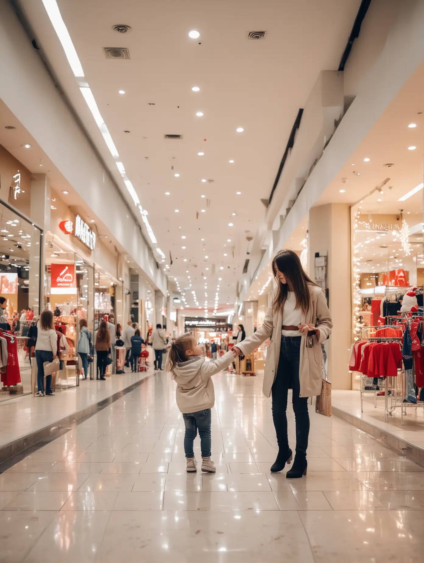 Mother-and-Child-Enjoying-New-Years-Shopping-for-Prizes-in-Mall