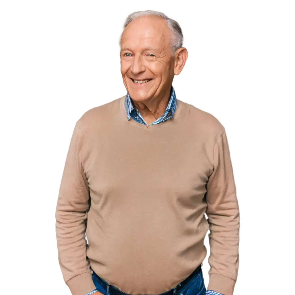 Elderly-Man-Smiling-to-the-Side-Humanized-Half-Body-PNG-Image-for-Various-Creative-Uses