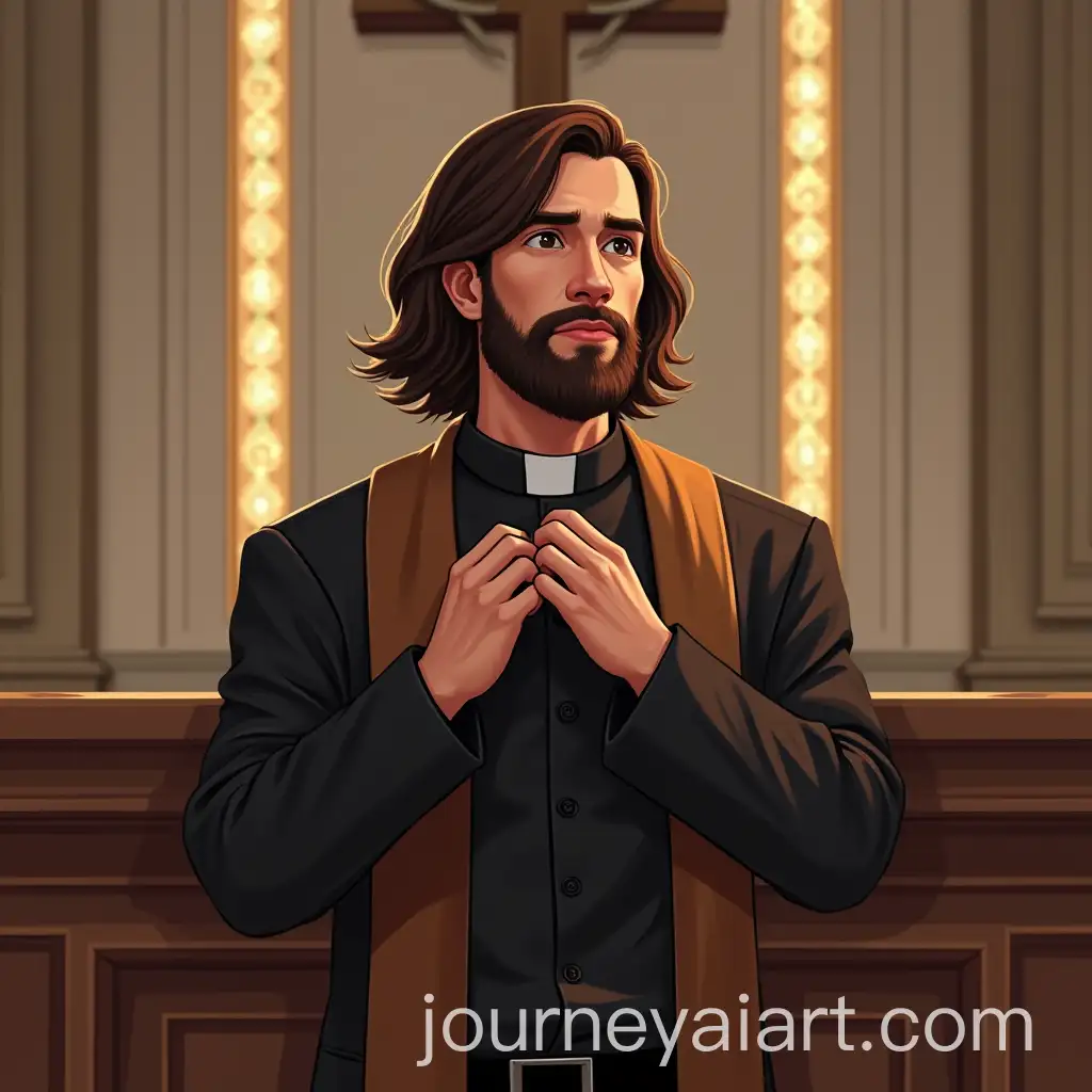 Priest-Adjusting-Collar-in-Front-of-Pulpit-in-Church