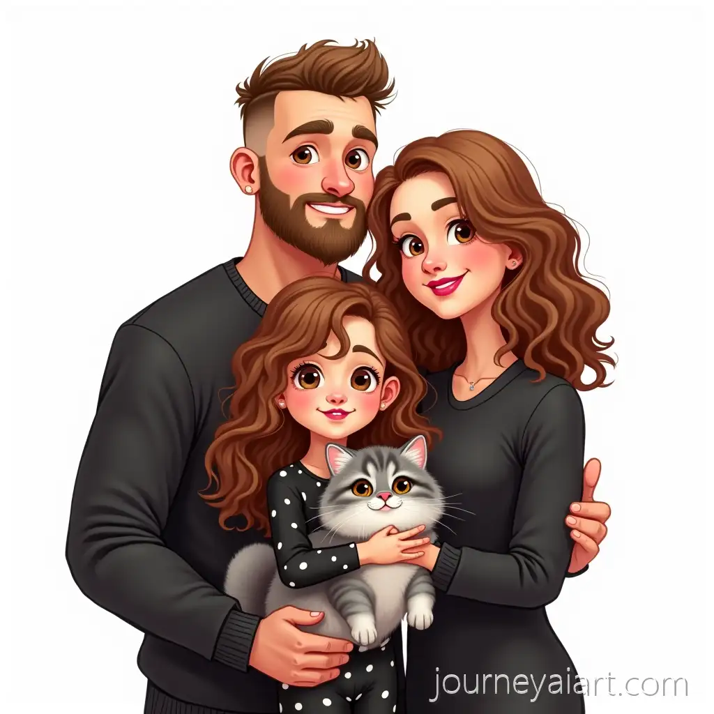 Family-Portrait-with-Daughter-Dad-and-Fluffy-Persian-Cat-in-SemiRealistic-Cartoon-Style